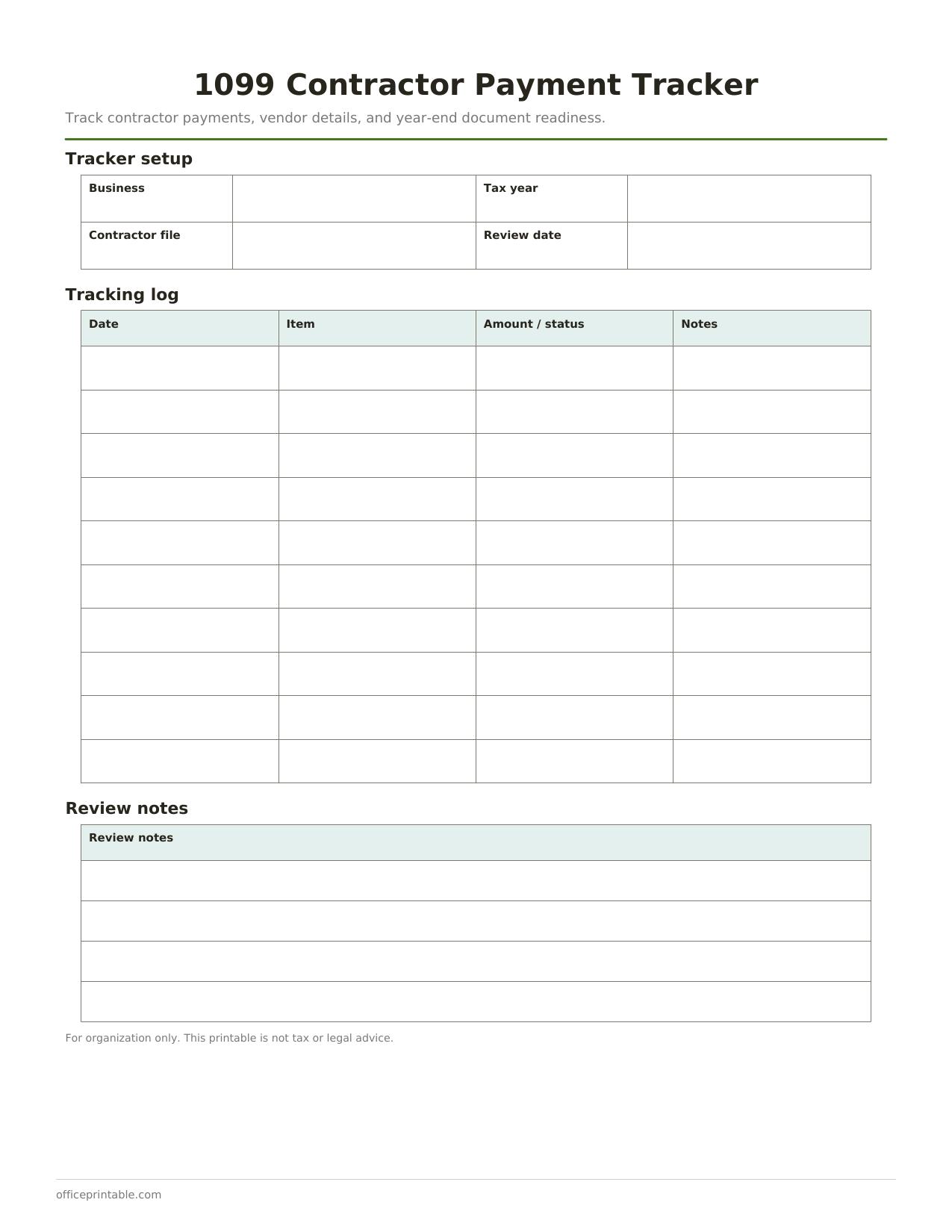 Preview thumbnail of 1099 Contractor Payment Tracker