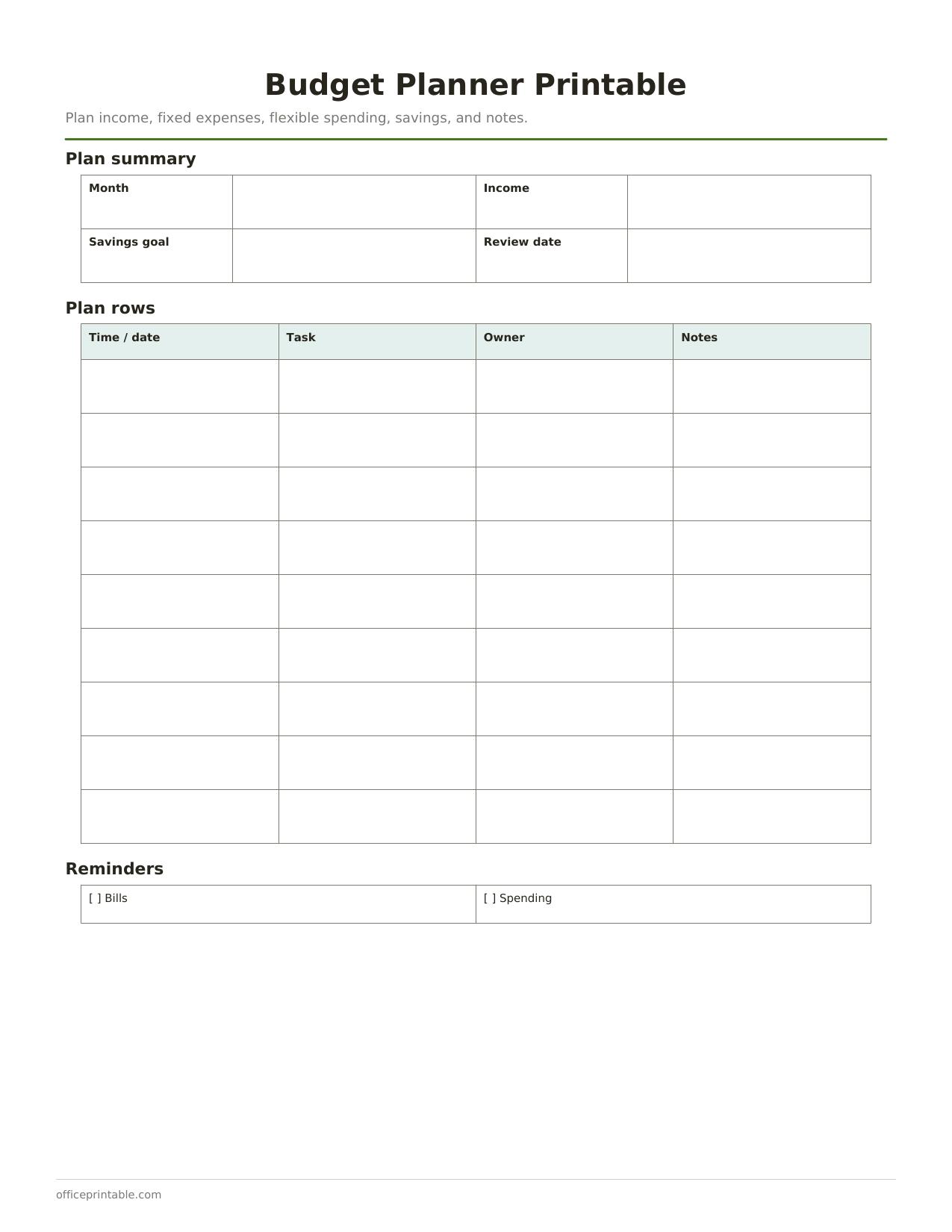 Preview thumbnail of Budget Planner Printable