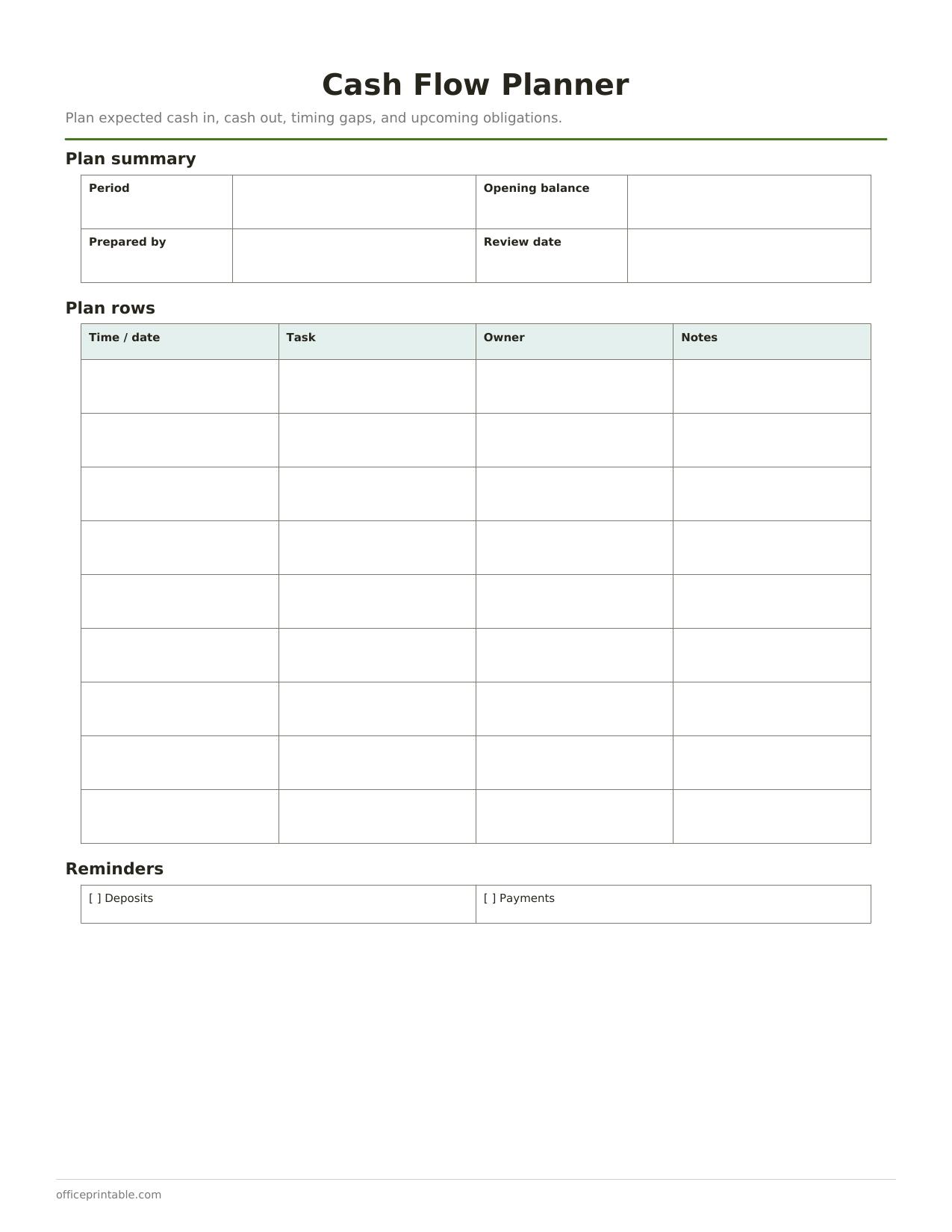 Preview thumbnail of Cash Flow Planner