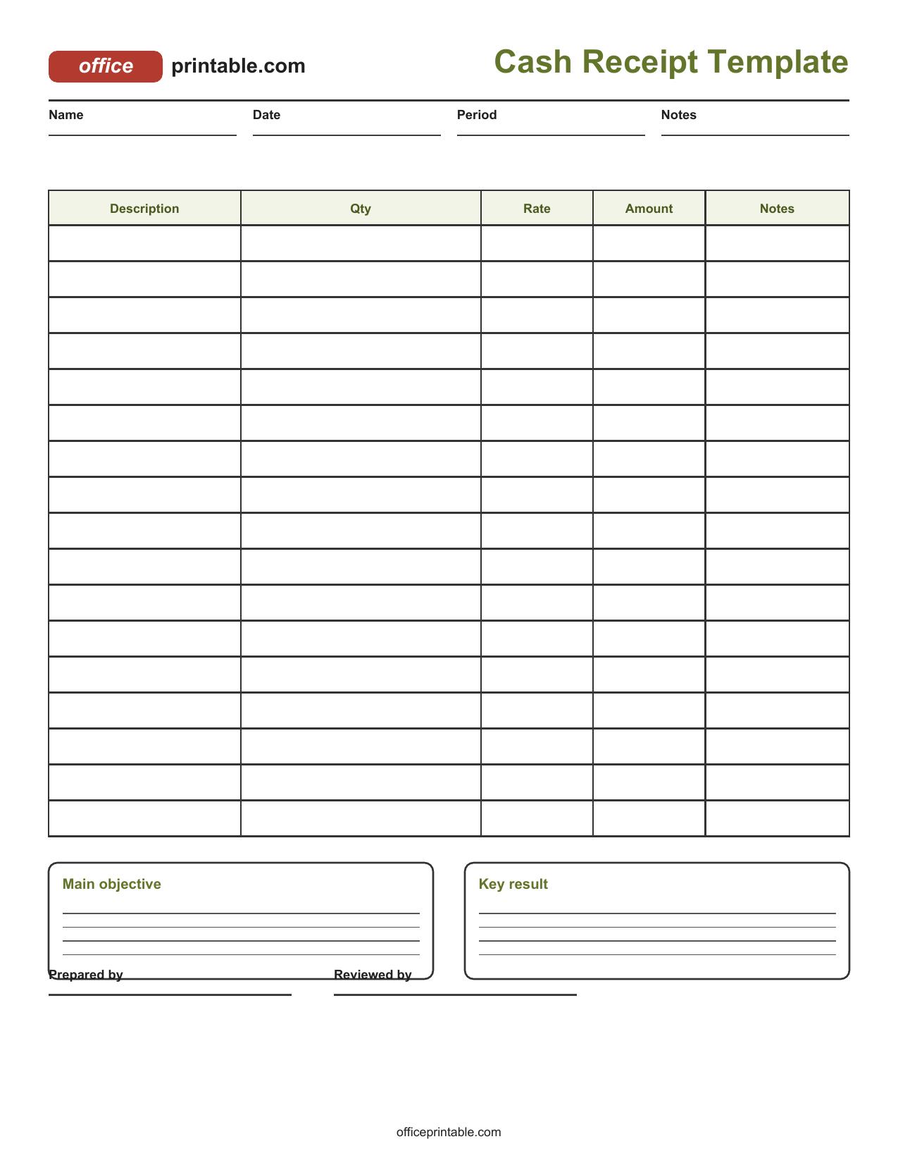 Preview of Cash Receipt Template Printable