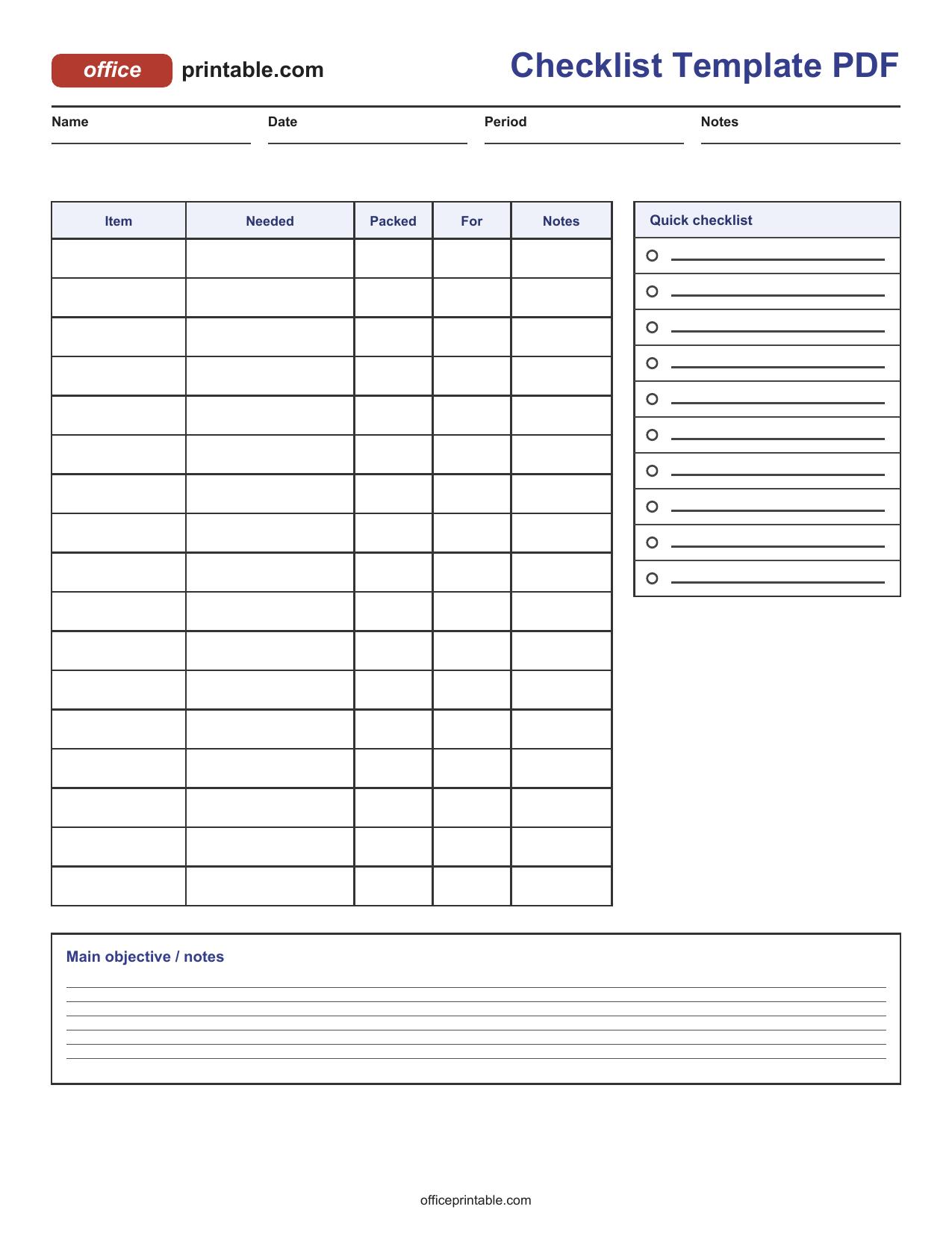 Preview thumbnail of Checklist Template PDF