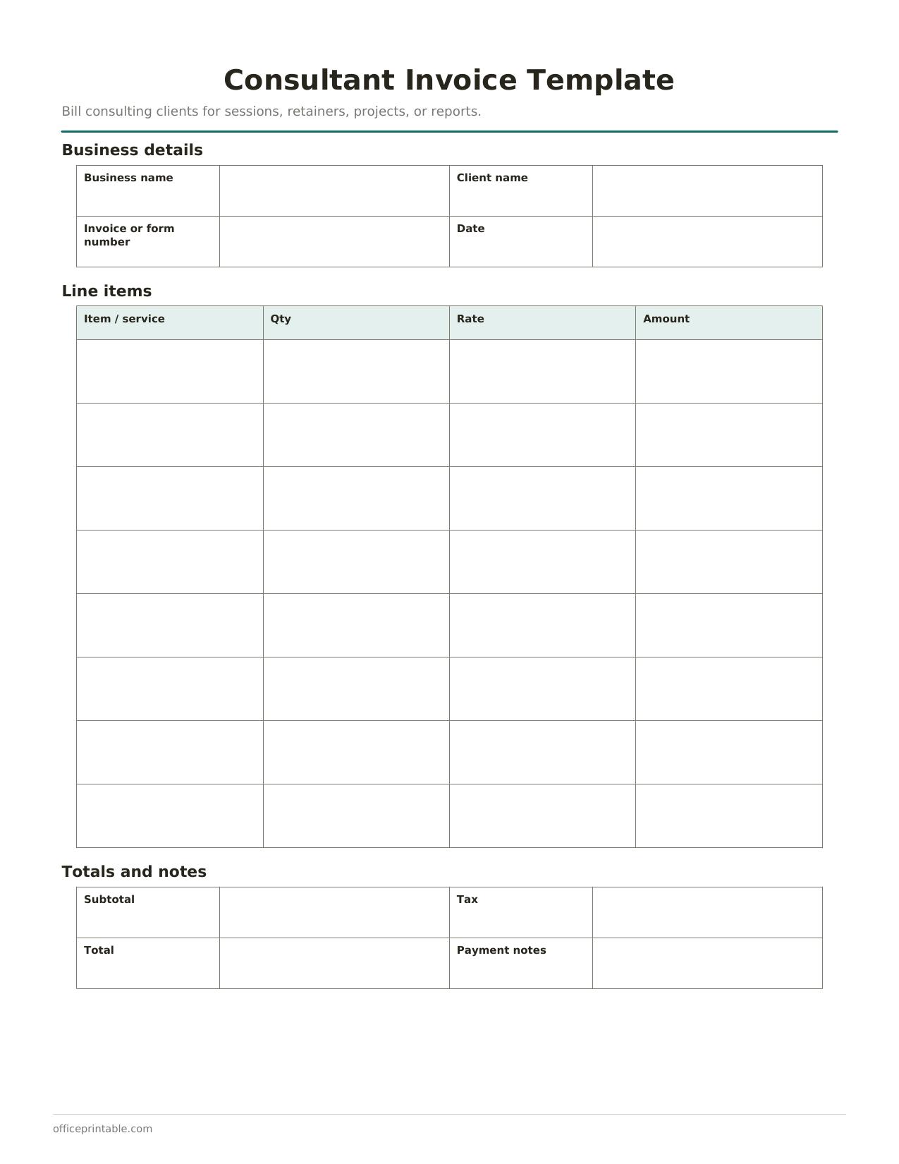 Preview thumbnail of Consultant Invoice Template