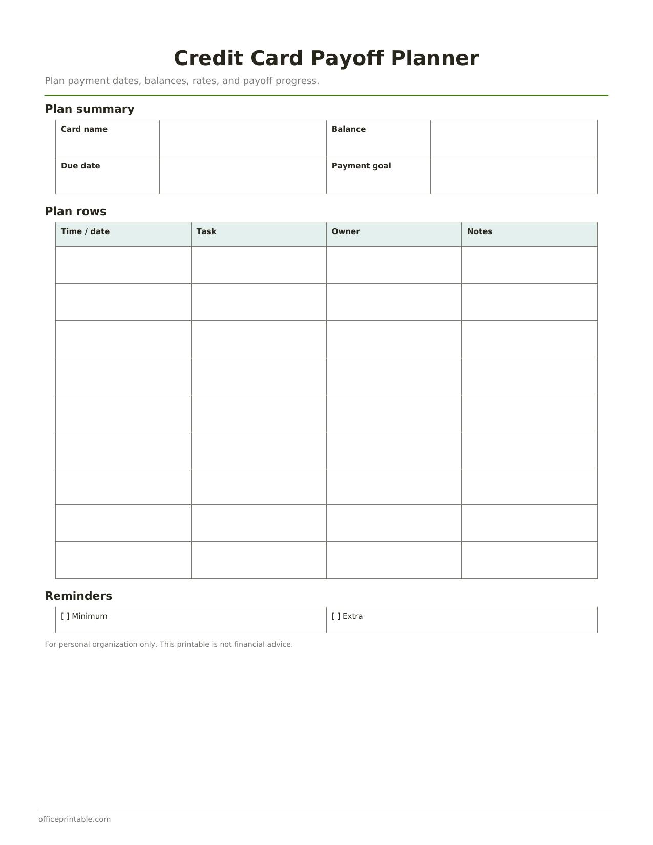 Preview thumbnail of Credit Card Payoff Planner