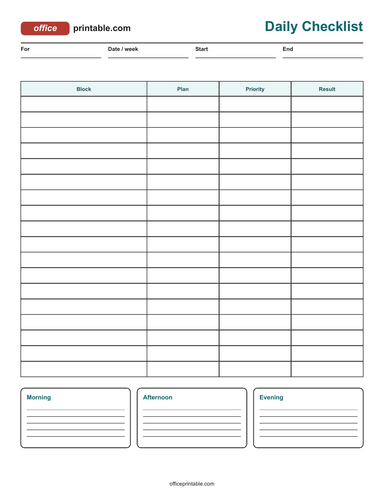 Preview thumbnail of Daily Checklist Printable