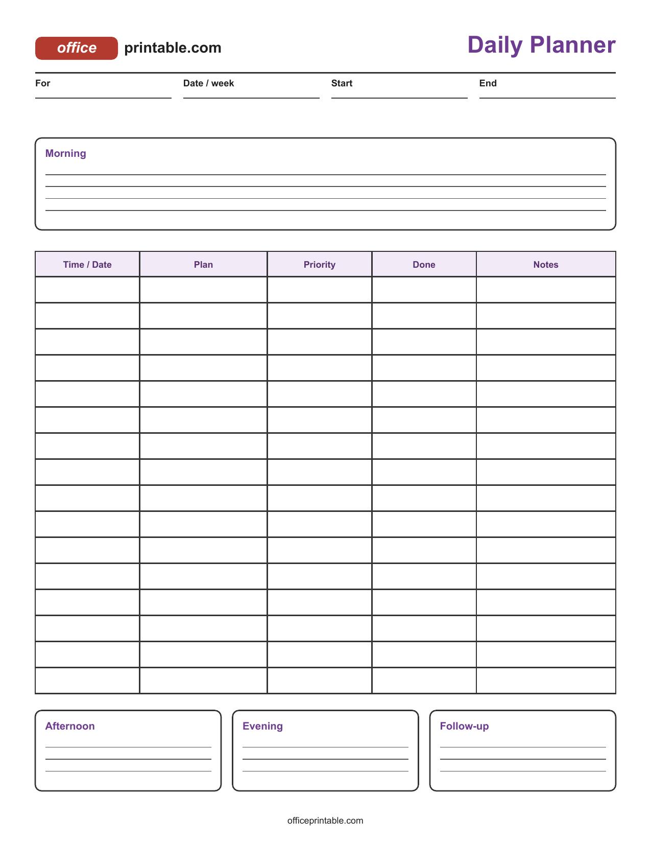 Preview of Daily Planner Printable