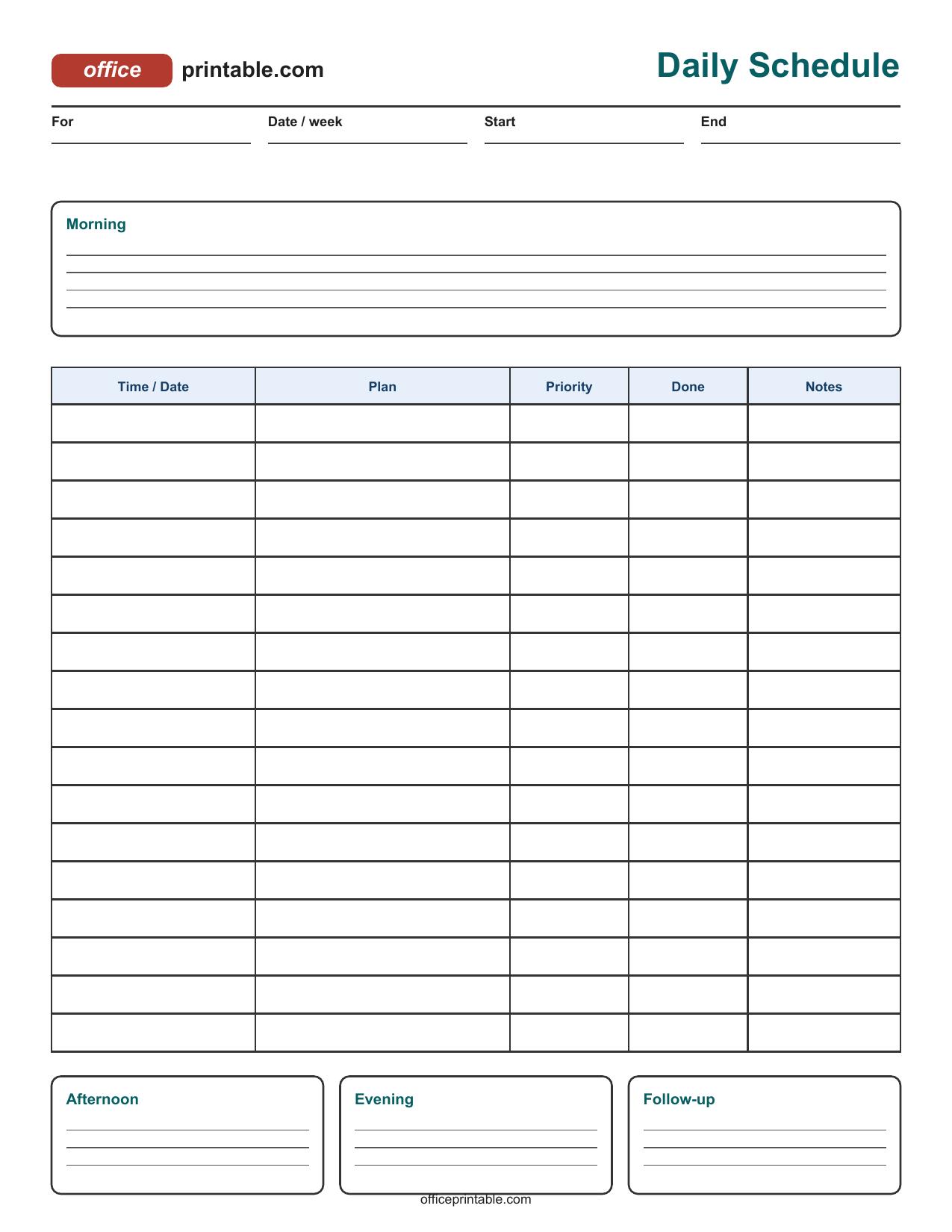 Preview thumbnail of Daily Schedule Printable