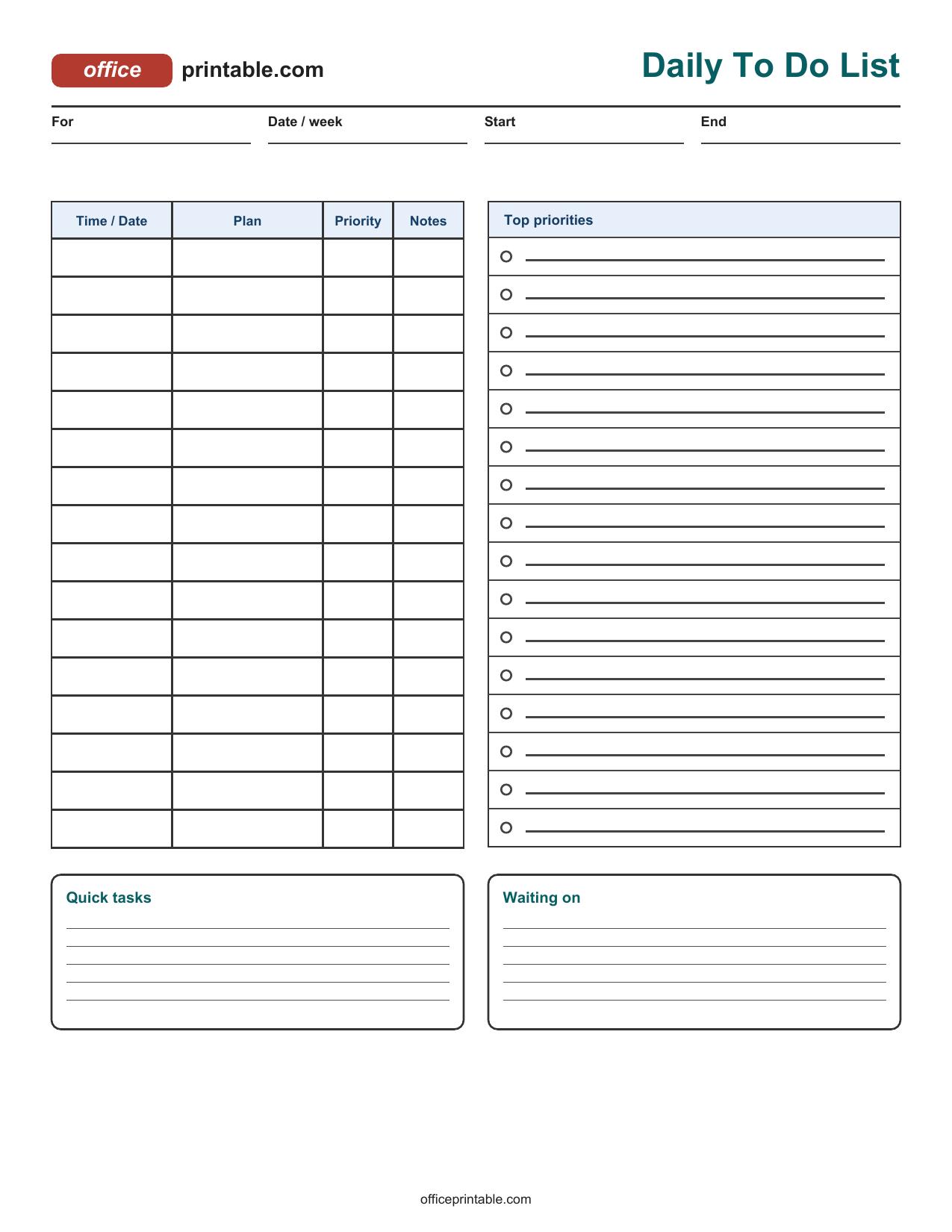Preview thumbnail of Daily To Do List Printable