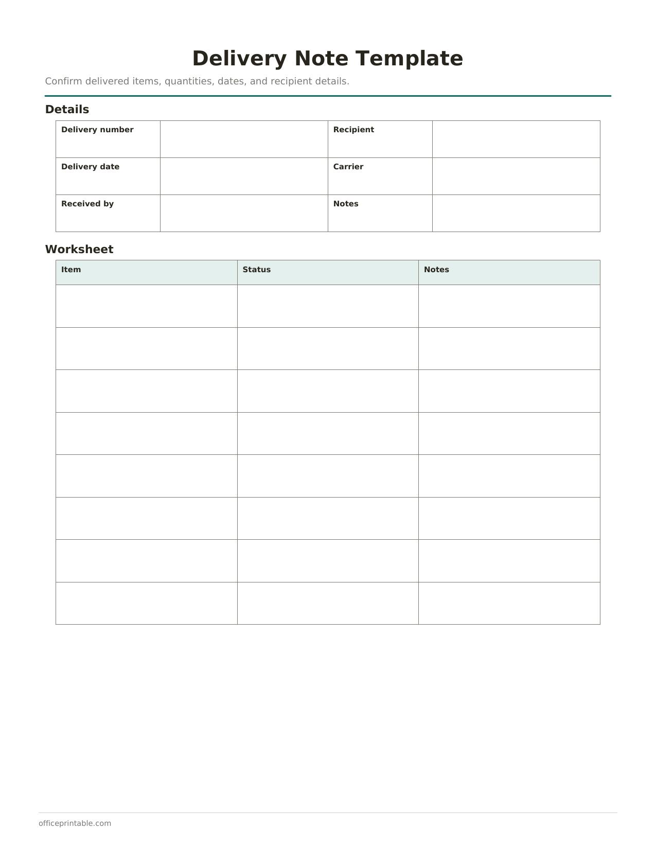 Preview thumbnail of Delivery Note Template