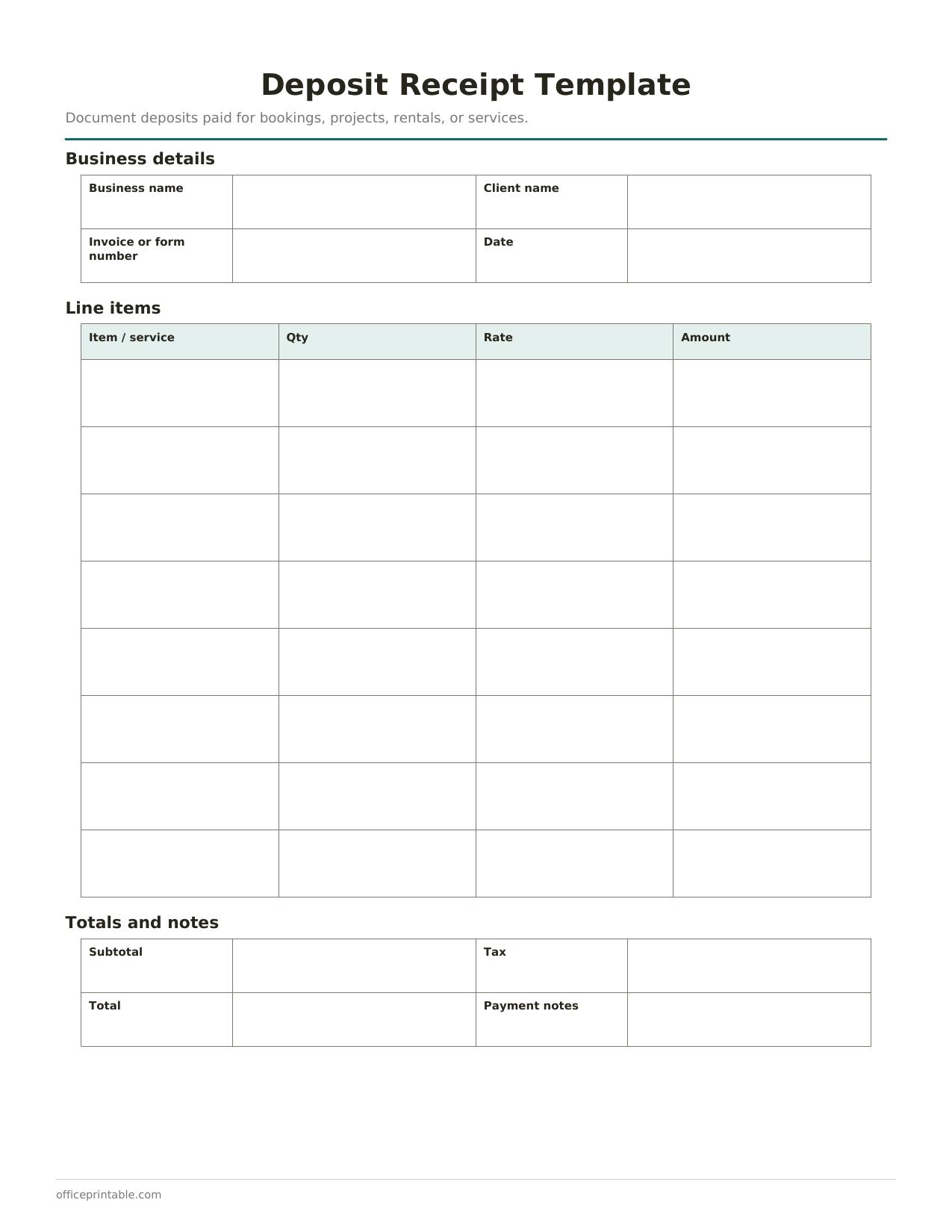 Preview thumbnail of Deposit Receipt Template