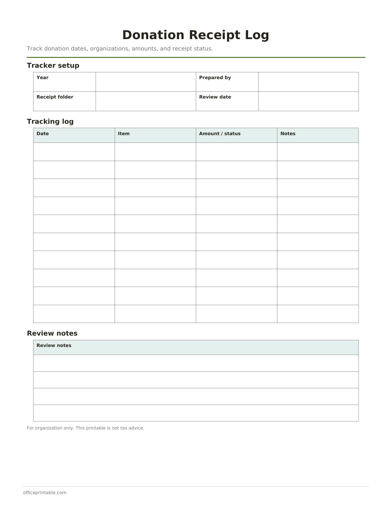 Preview thumbnail of Donation Receipt Log