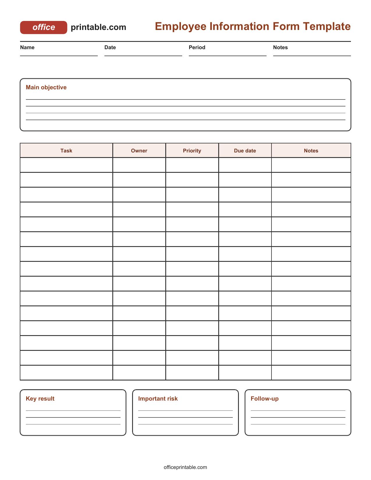 Preview of Employee Information Form Template