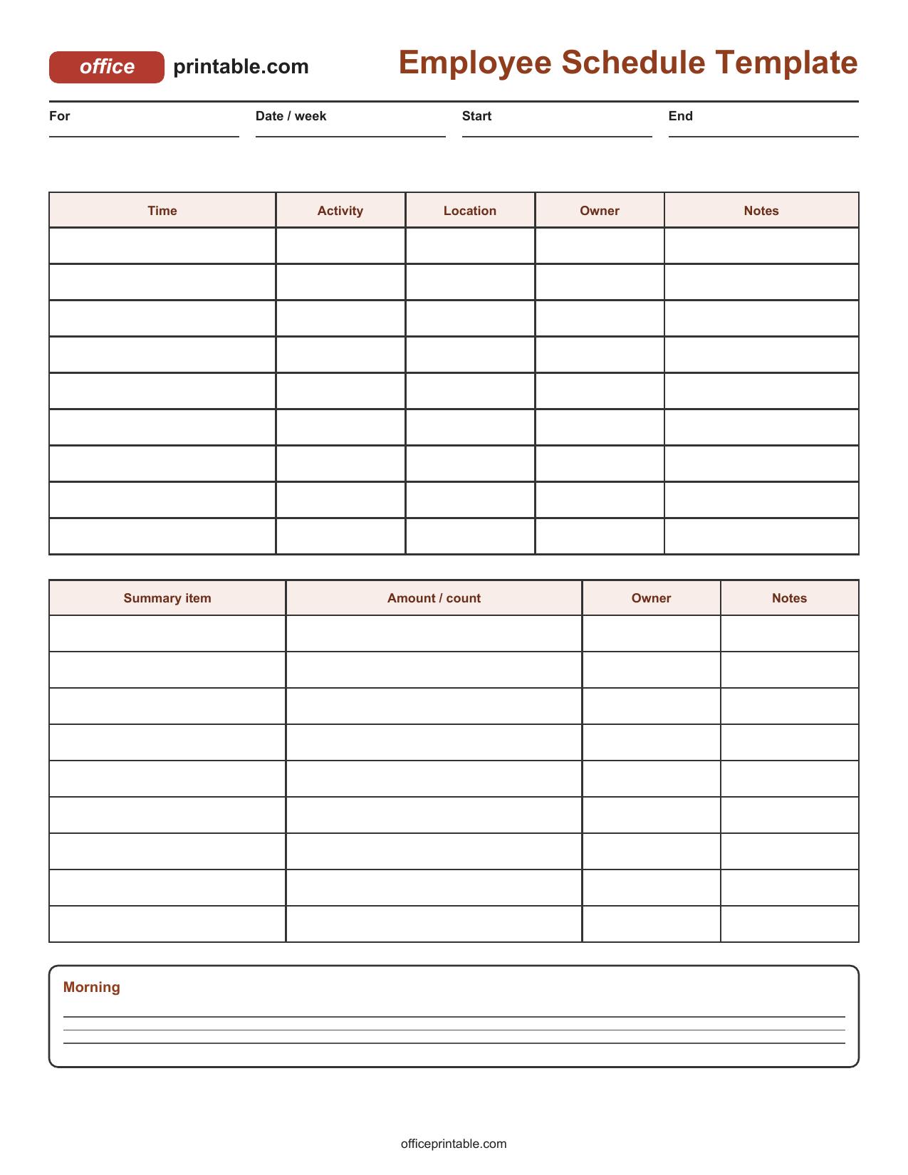 Preview thumbnail of Employee Schedule Template