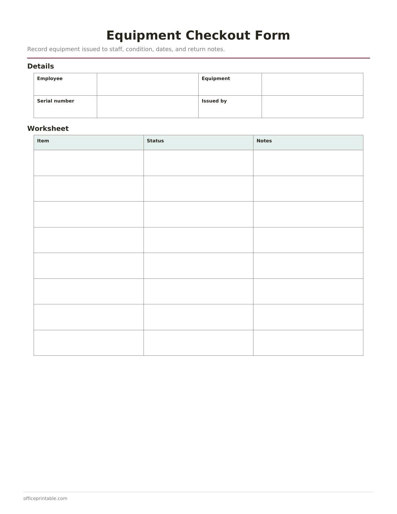 Preview thumbnail of Equipment Checkout Form
