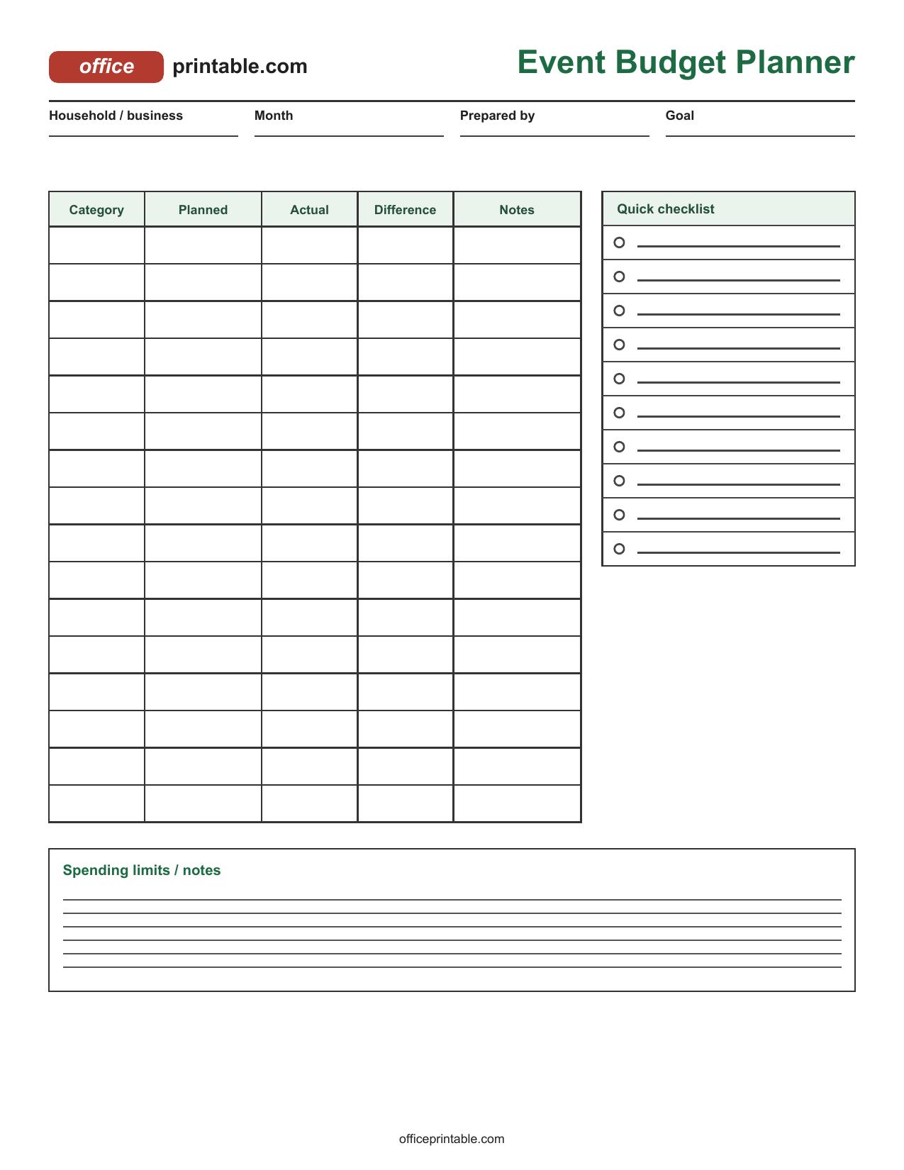 Preview thumbnail of Event Budget Planner Printable