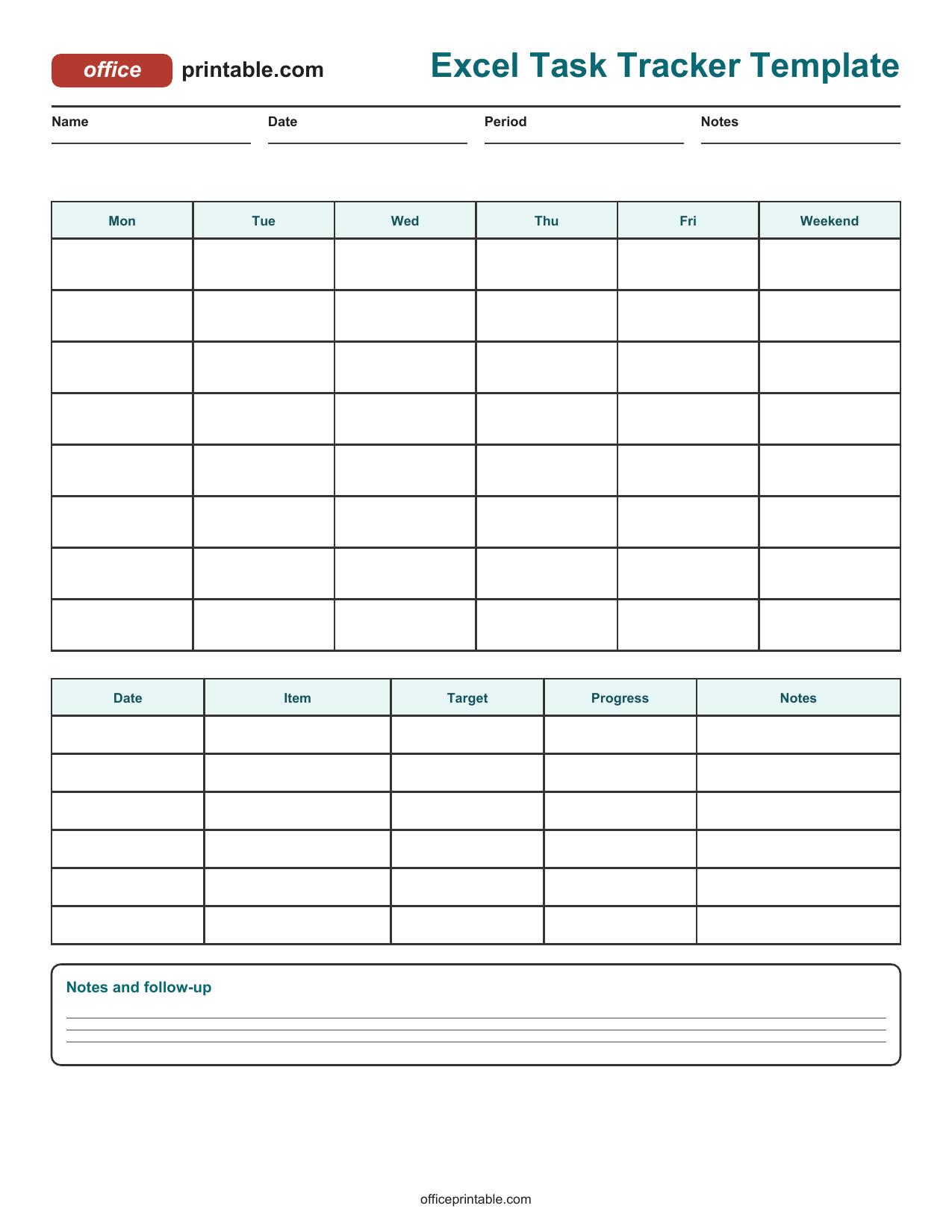 Preview of Excel Task Tracker Template