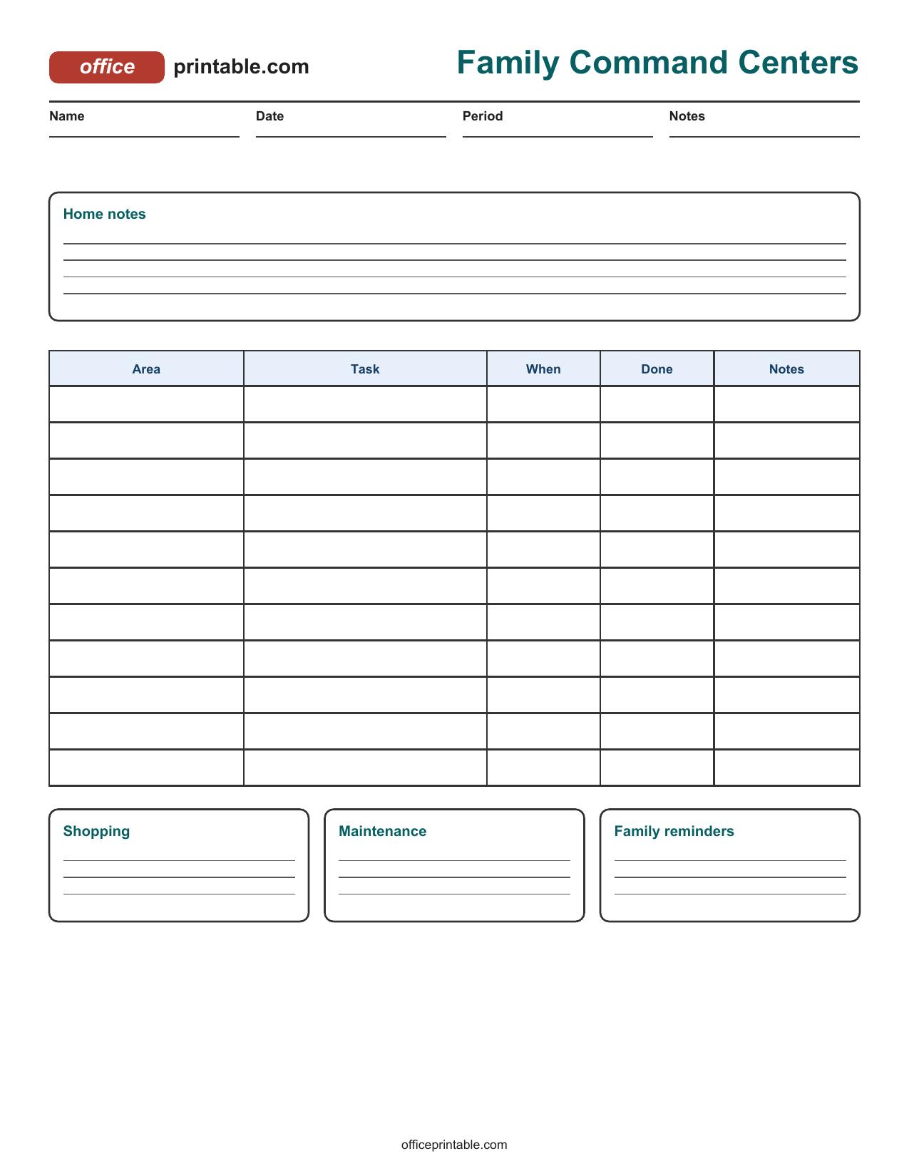 Preview thumbnail of Family Command Center Printables