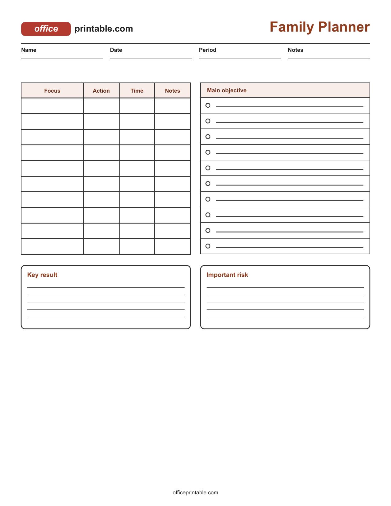 Preview of Family Planner Printable