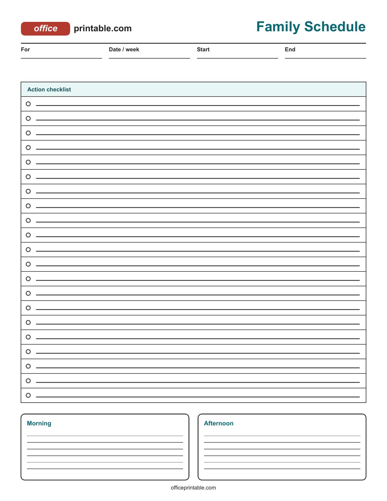 Preview thumbnail of Family Schedule Printable