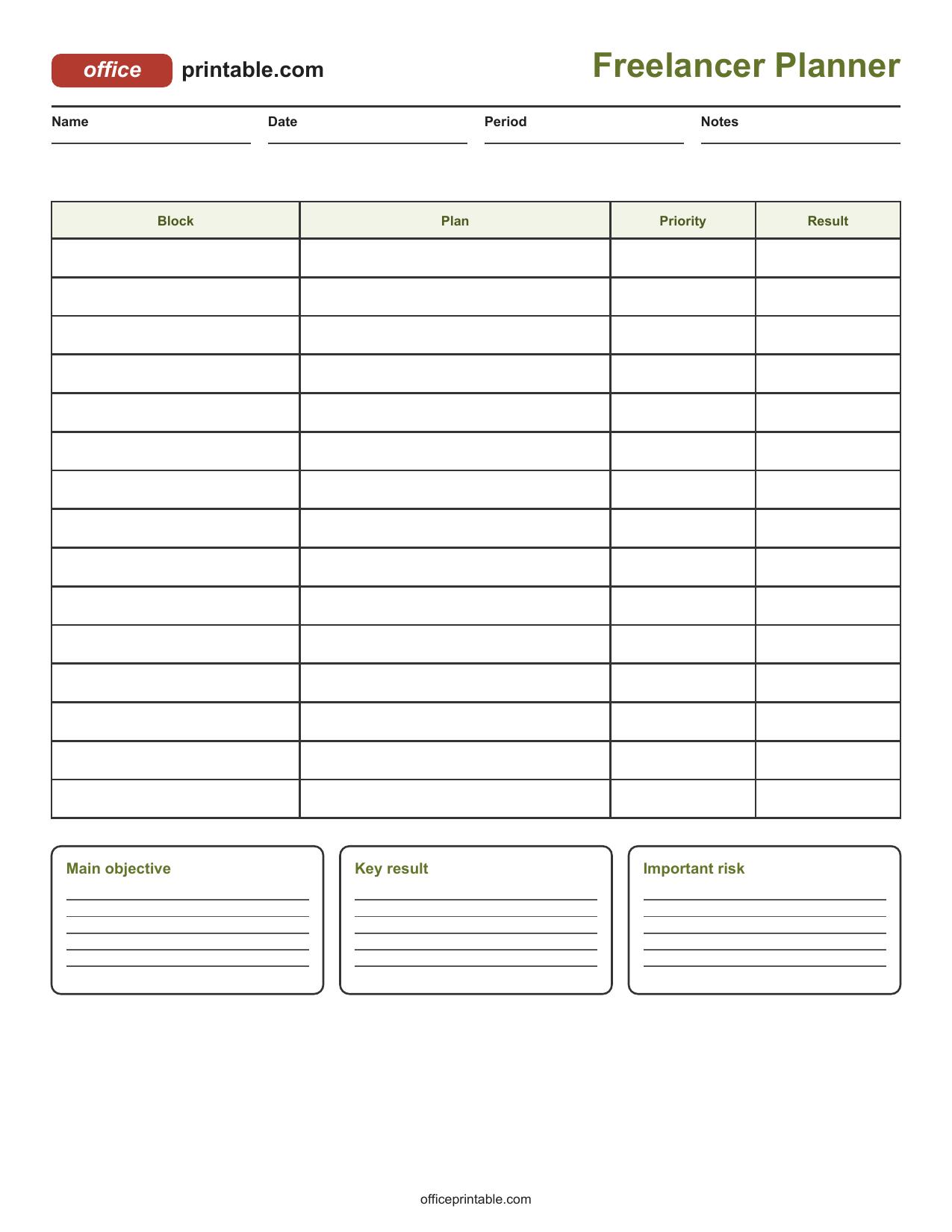Preview of Freelancer Planner Printable