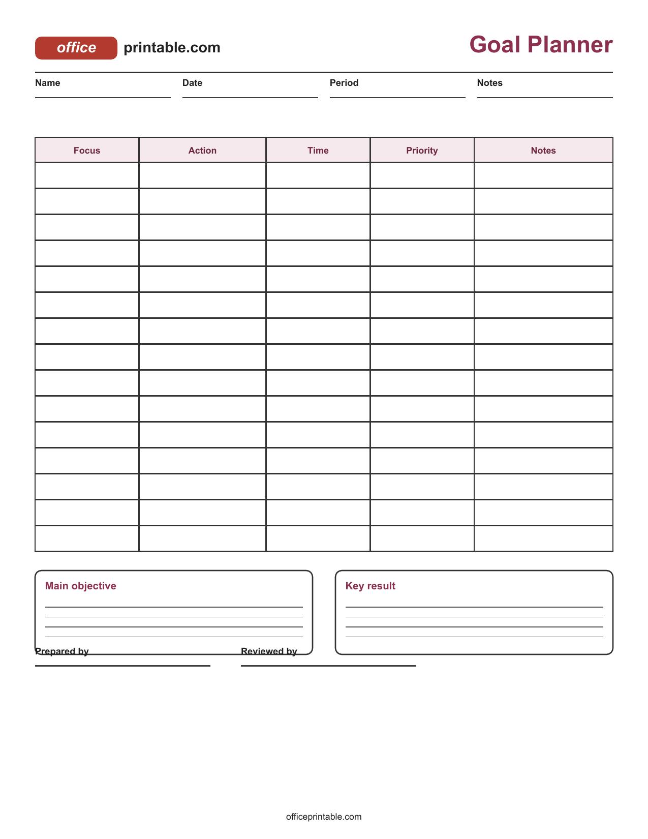 Preview of Goal Planner Printable