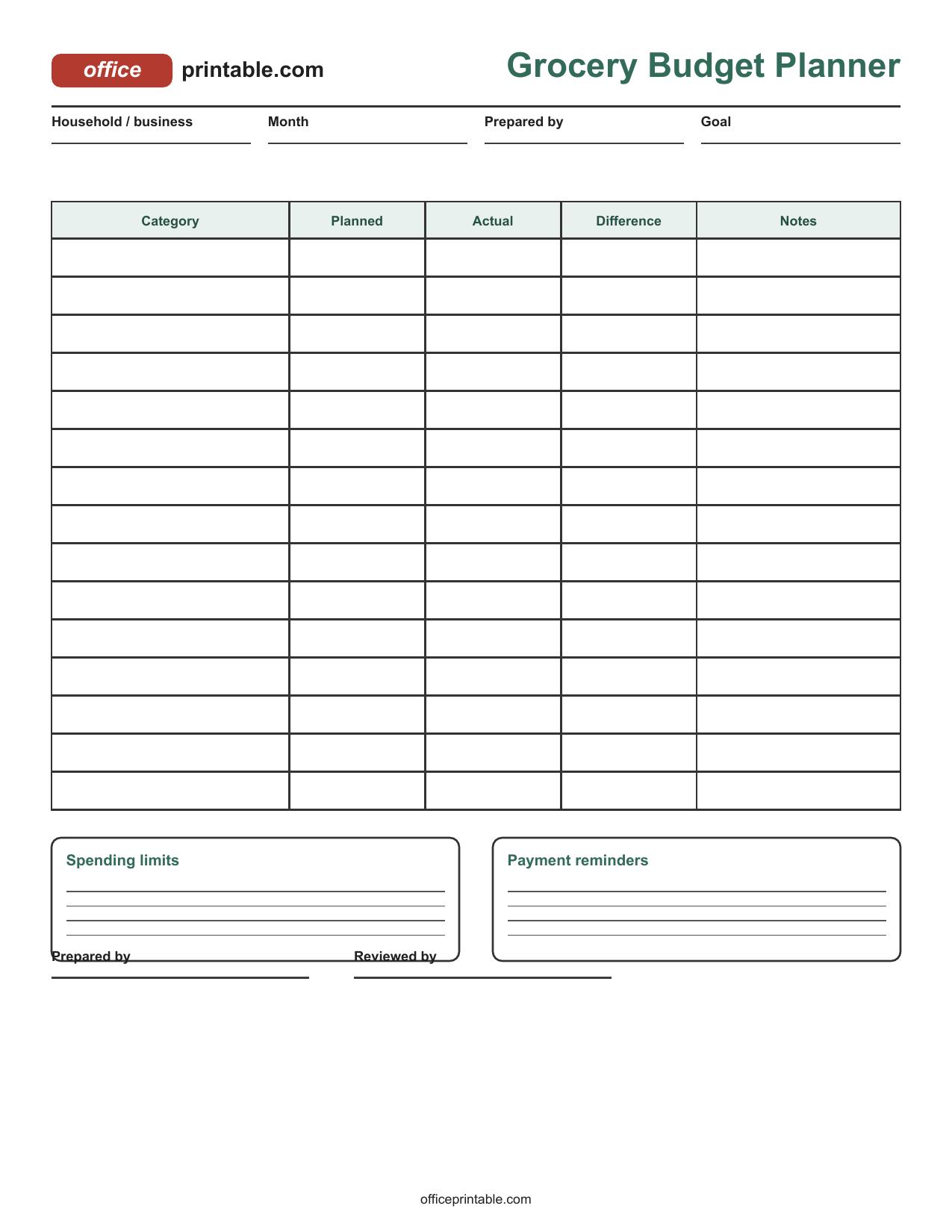 Preview thumbnail of Grocery Budget Planner Printable