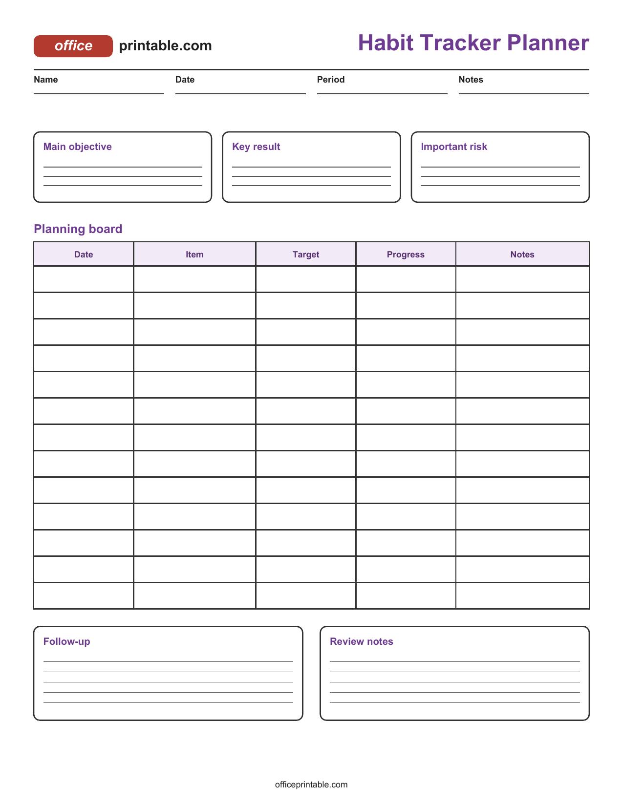 Preview of Habit Tracker Planner Printable