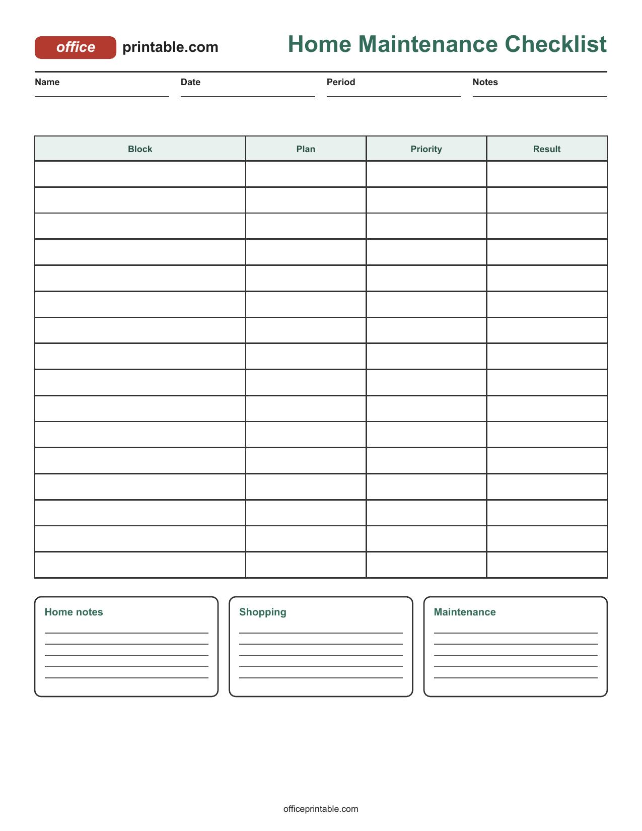 Preview thumbnail of Home Maintenance Checklist Printable