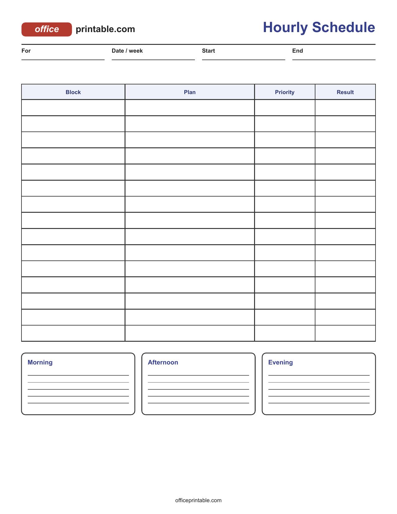 Preview thumbnail of Hourly Schedule Printable
