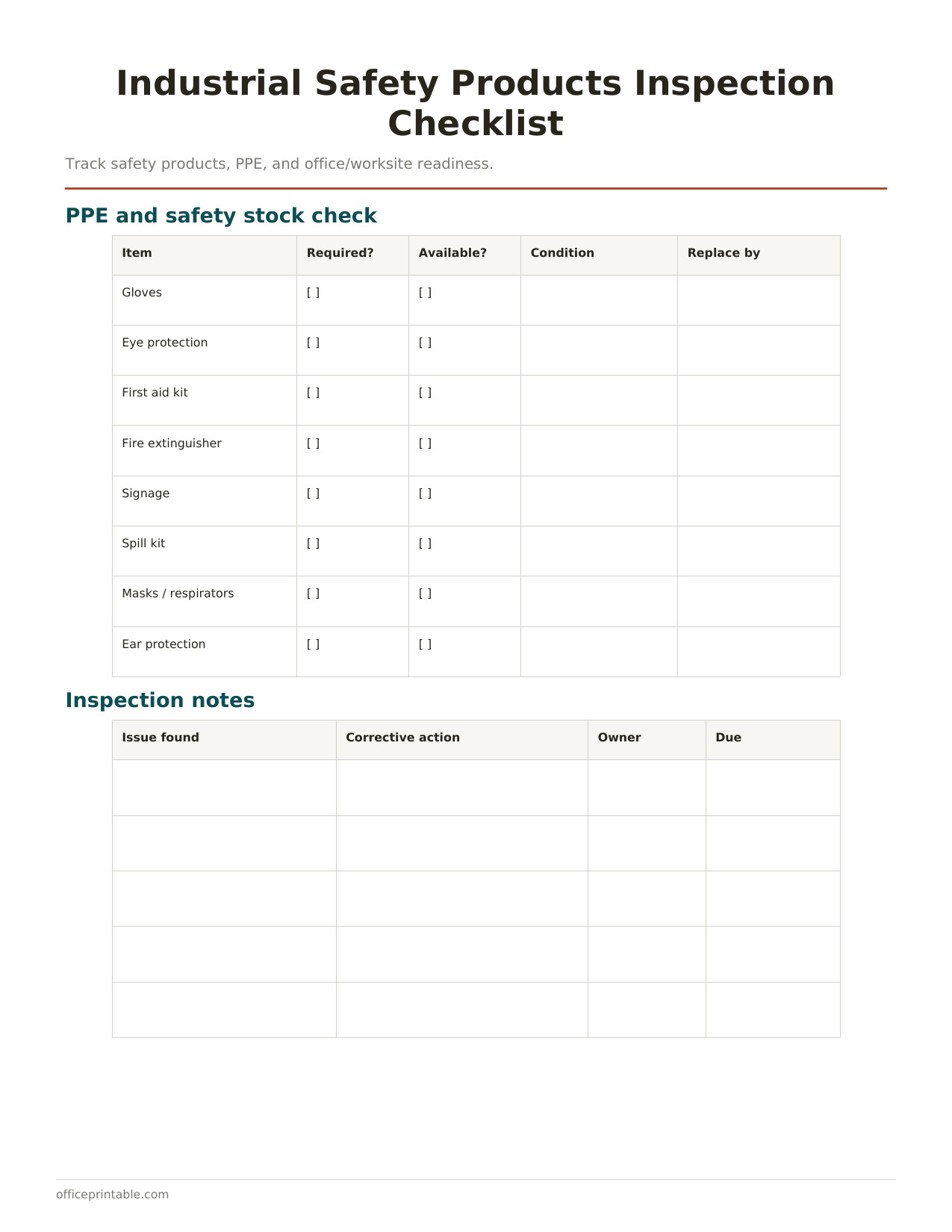 Preview of Industrial Safety Products Inspection Checklist