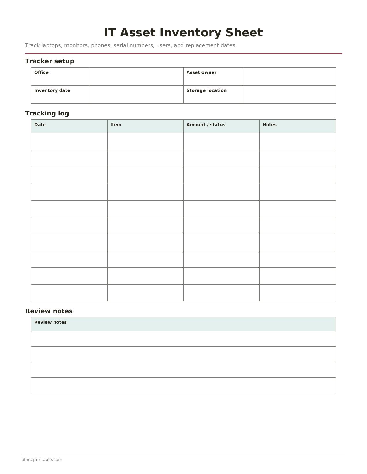 Preview thumbnail of IT Asset Inventory Sheet