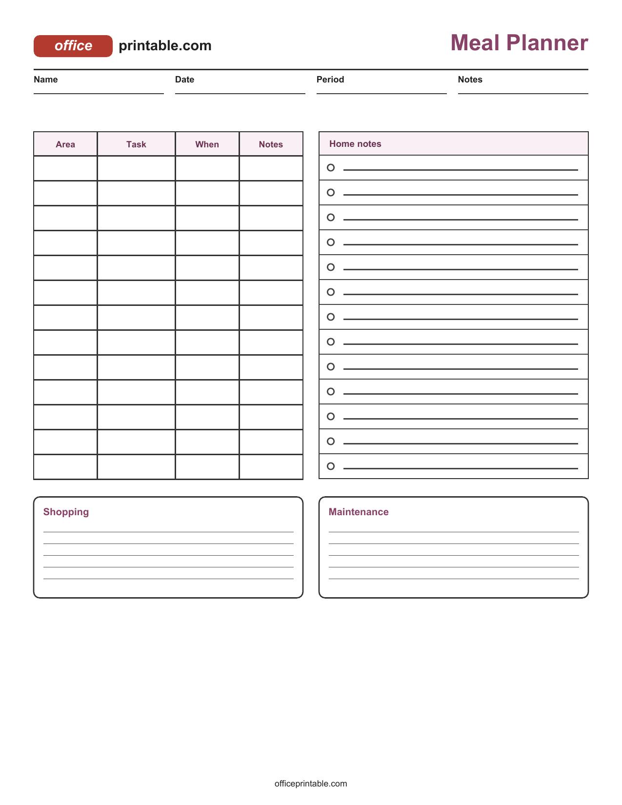 Preview of Meal Planner Printable