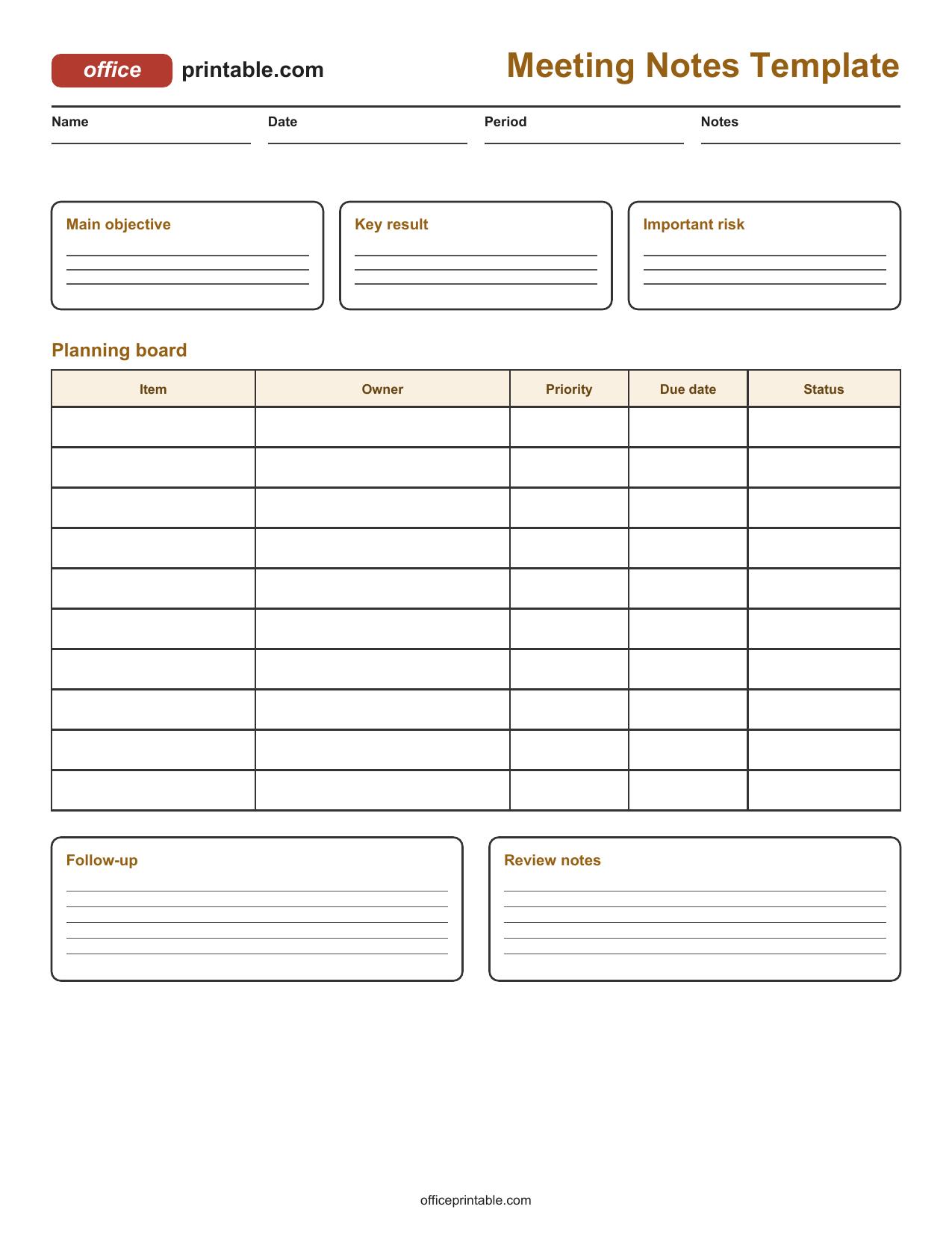Preview of Meeting Notes Template Printable
