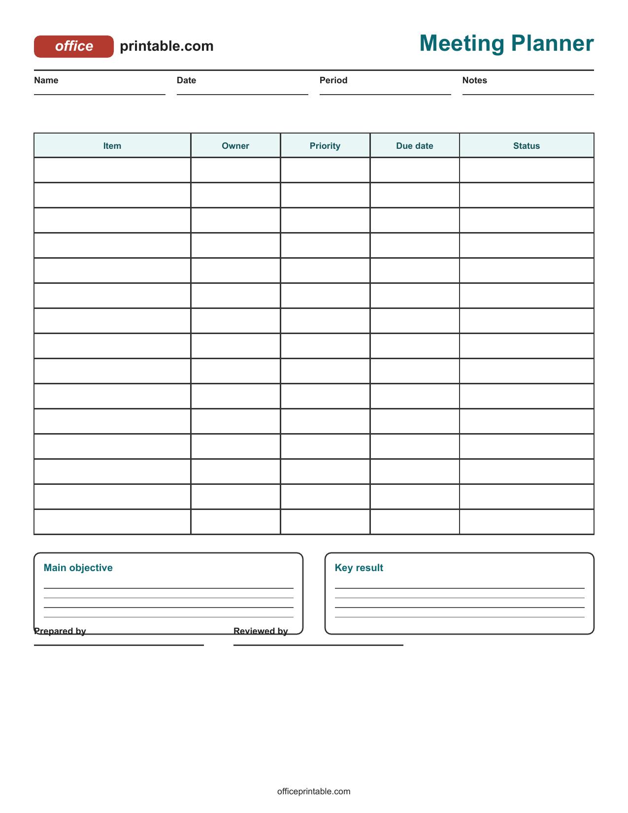 Preview thumbnail of Meeting Planner Printable