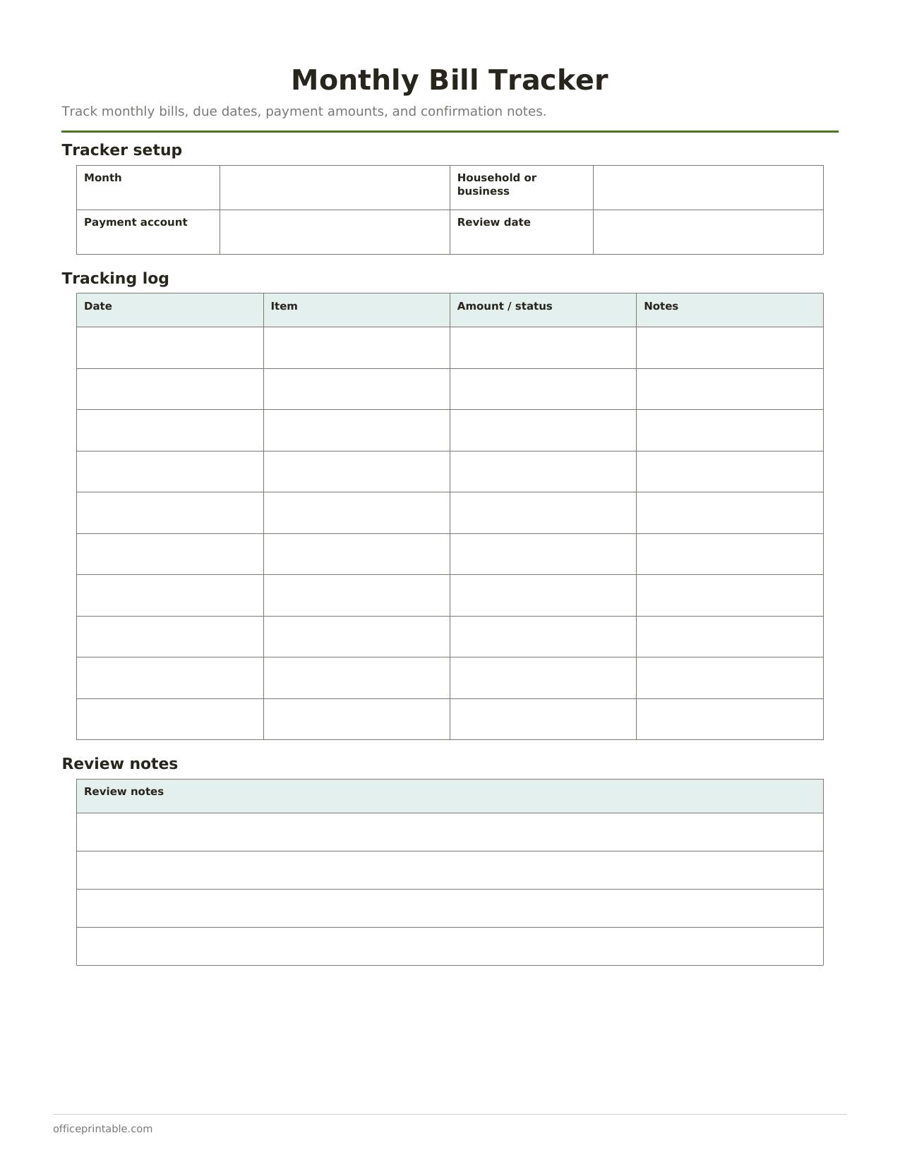 Preview thumbnail of Monthly Bill Tracker