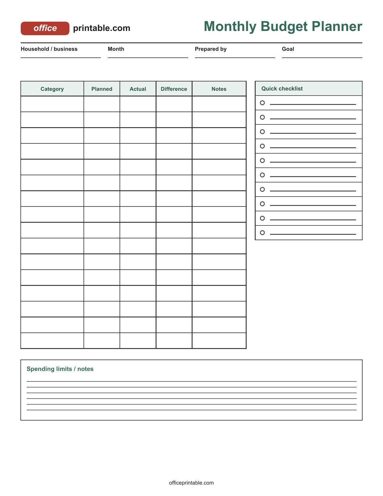 Preview thumbnail of Monthly Budget Planner Printable