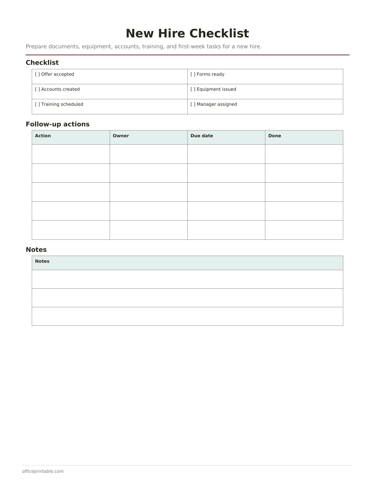 Preview thumbnail of New Hire Checklist