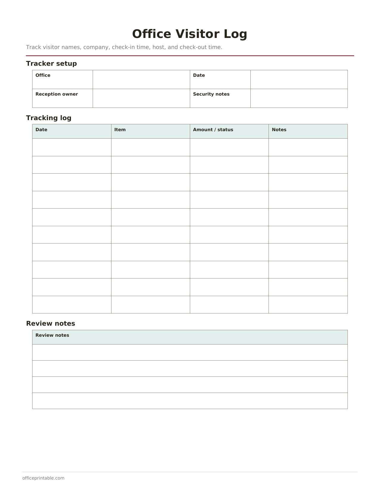 Preview thumbnail of Office Visitor Log
