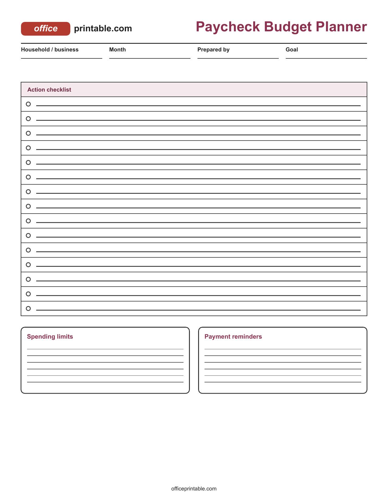 Preview thumbnail of Paycheck Budget Planner Printable