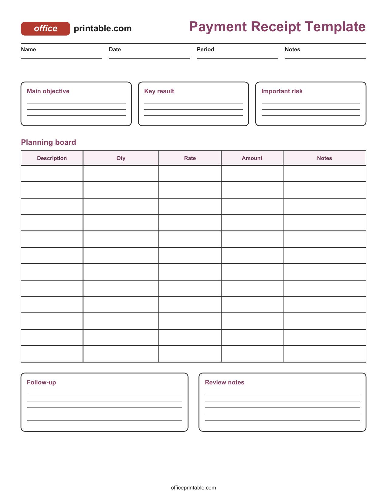 Preview of Payment Receipt Template Printable