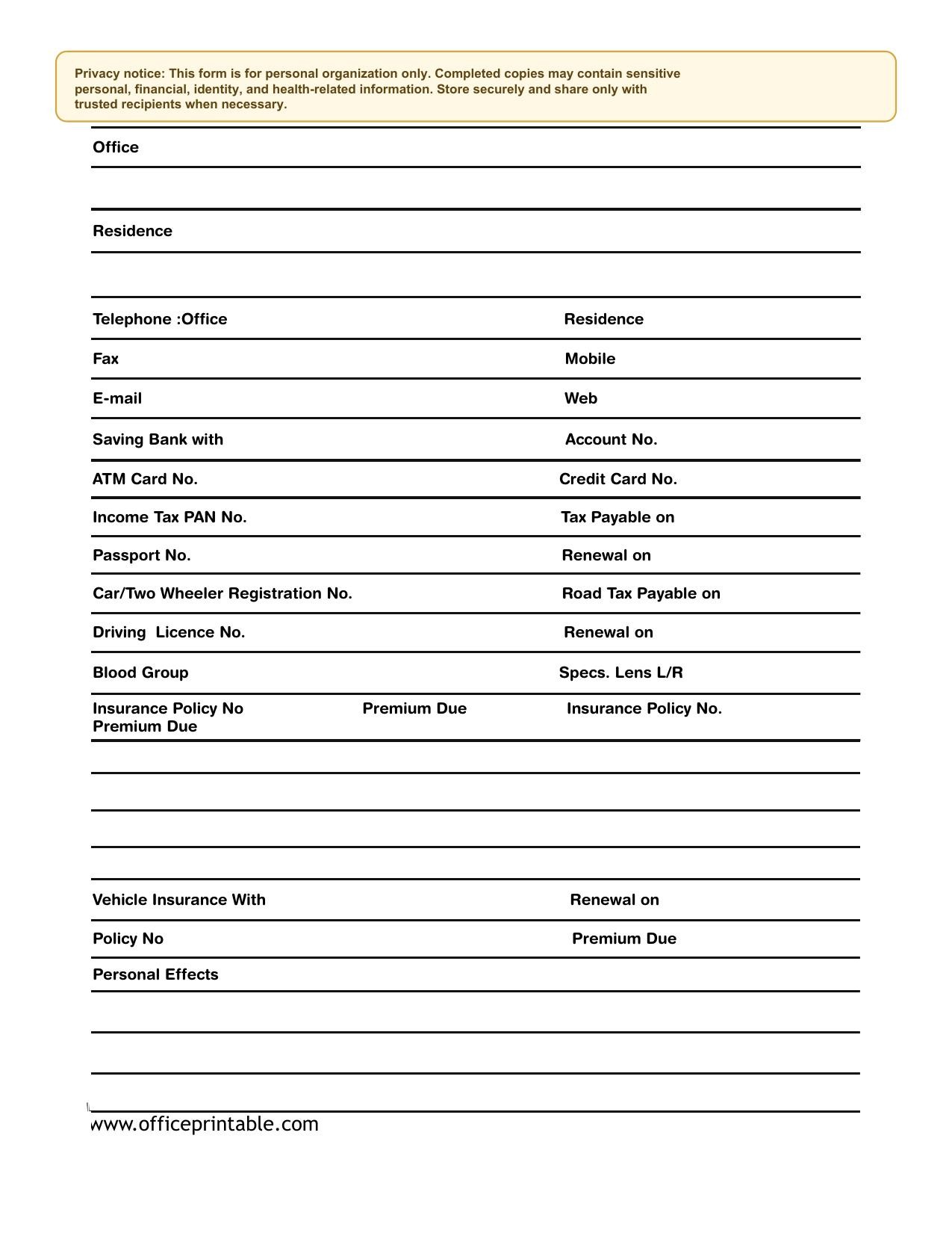 Preview of Personal Data Request Form