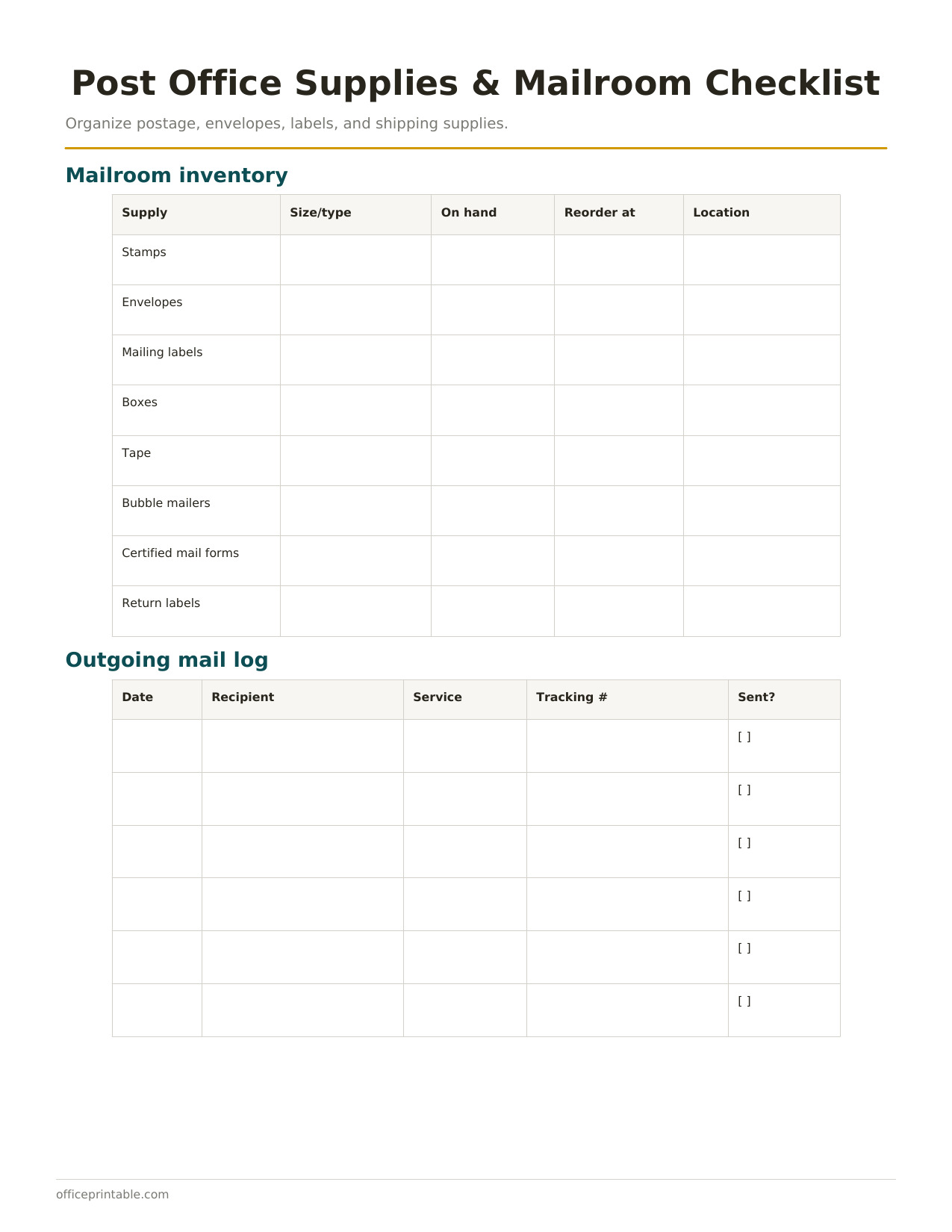 Preview thumbnail of Post Office Supplies Checklist