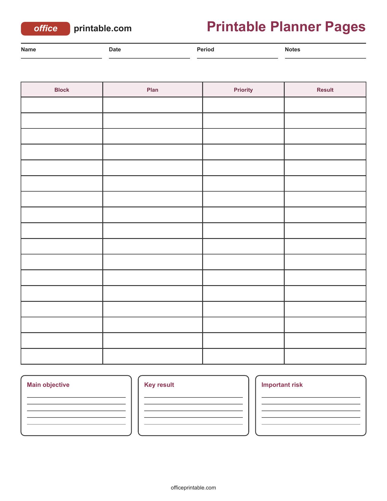 Preview of Printable Planner Pages