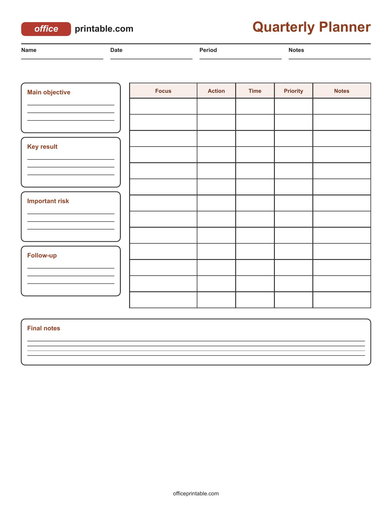 Preview of Quarterly Planner Printable