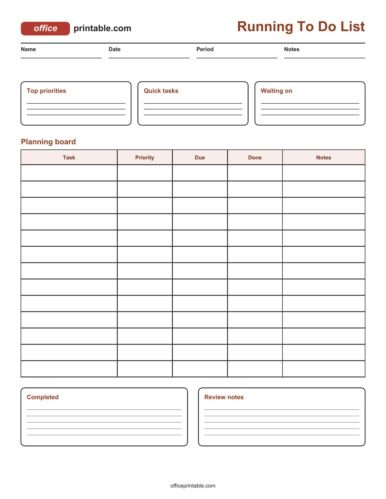 Preview thumbnail of Running To Do List Printable