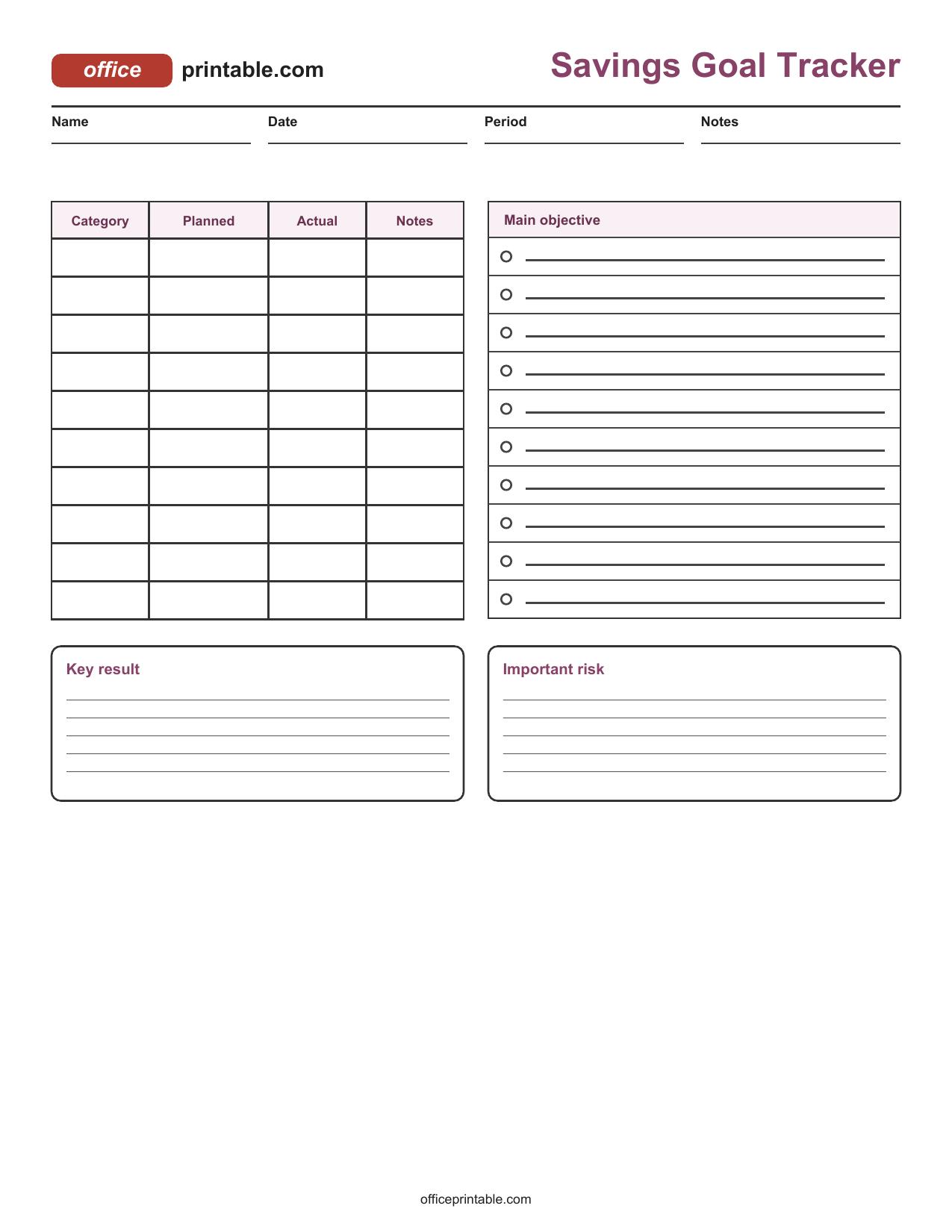 Preview thumbnail of Savings Goal Tracker Printable