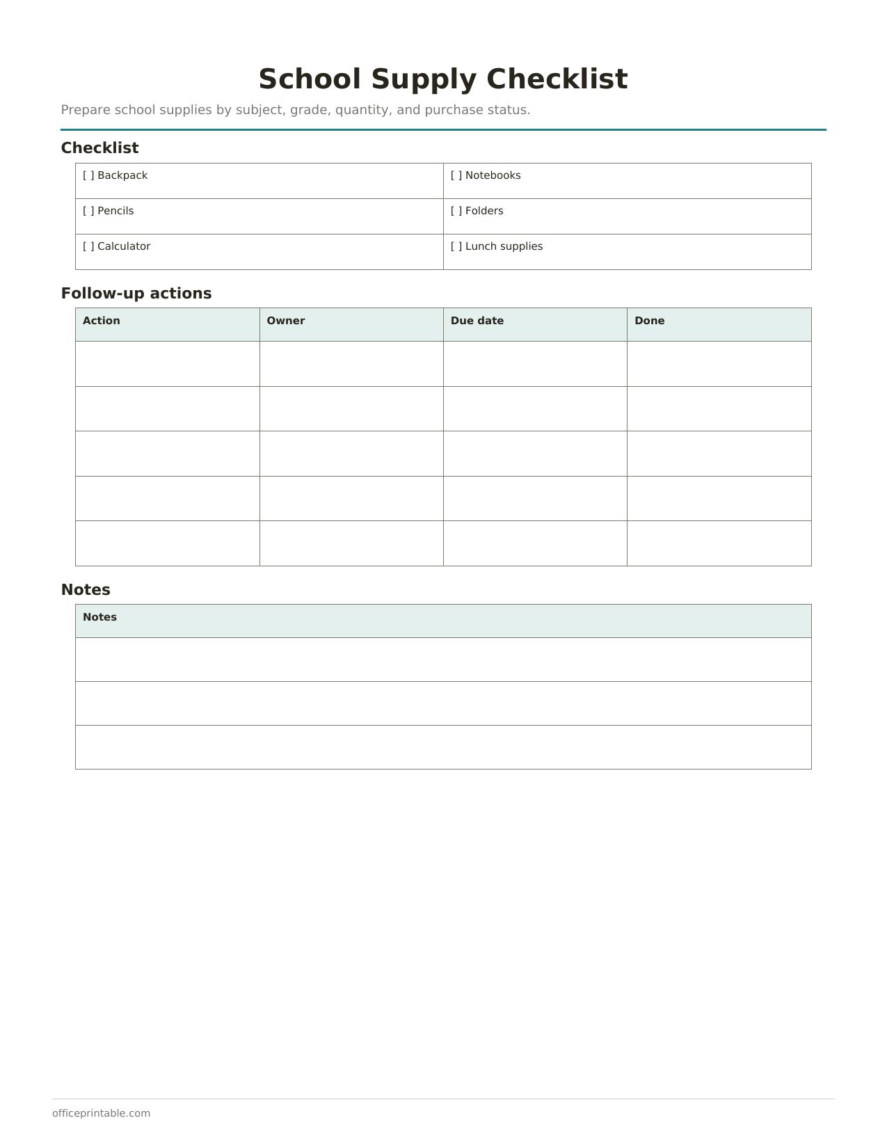 Preview thumbnail of School Supply Checklist