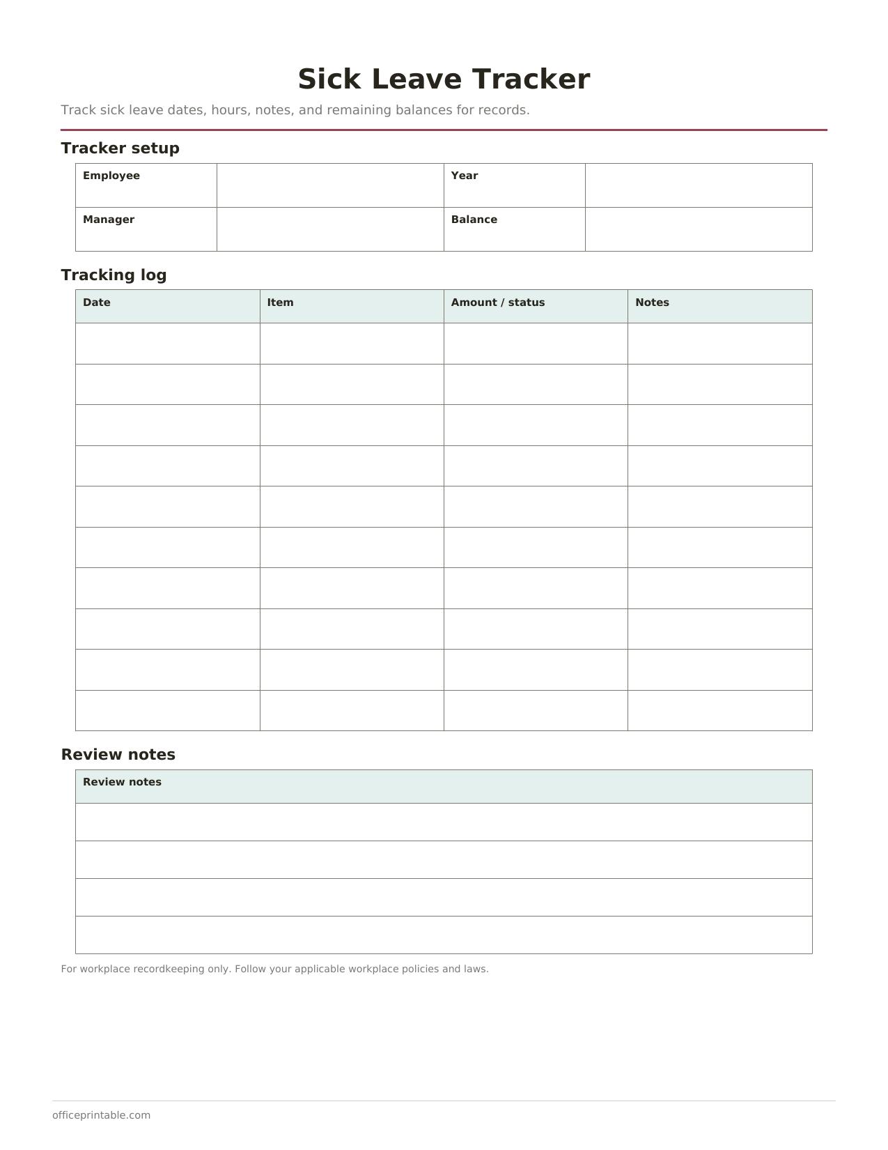 Preview thumbnail of Sick Leave Tracker