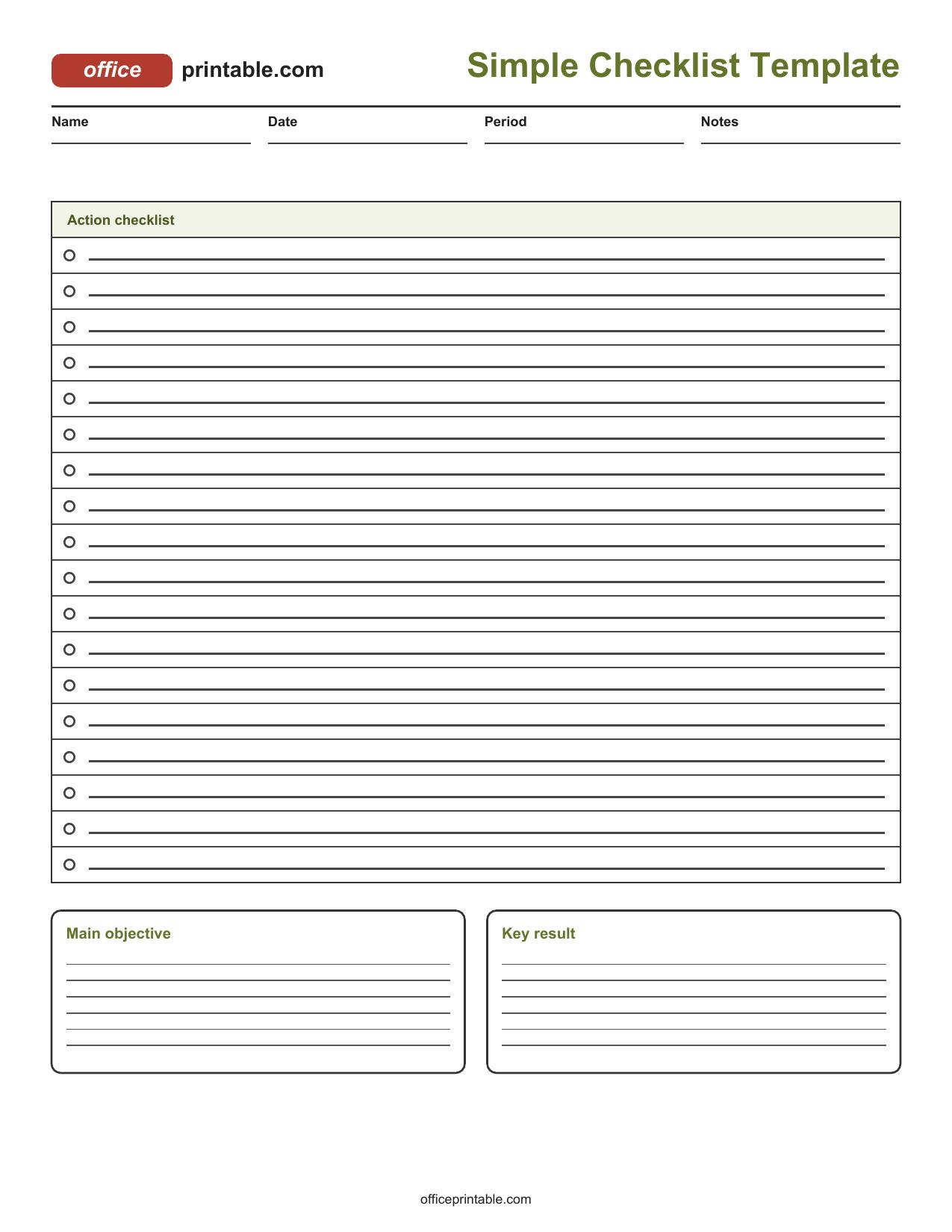 Preview thumbnail of Simple Checklist Template Printable