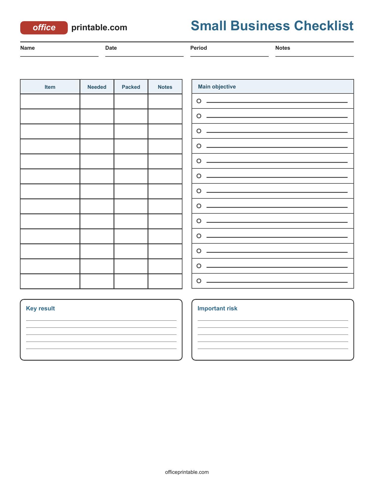 Preview thumbnail of Small Business Checklist Printable