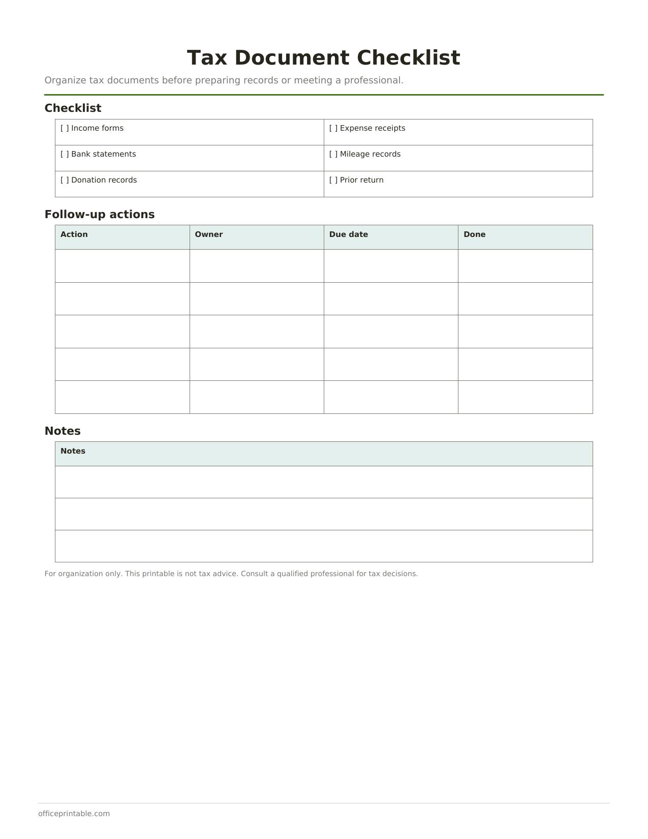 Preview thumbnail of Tax Document Checklist